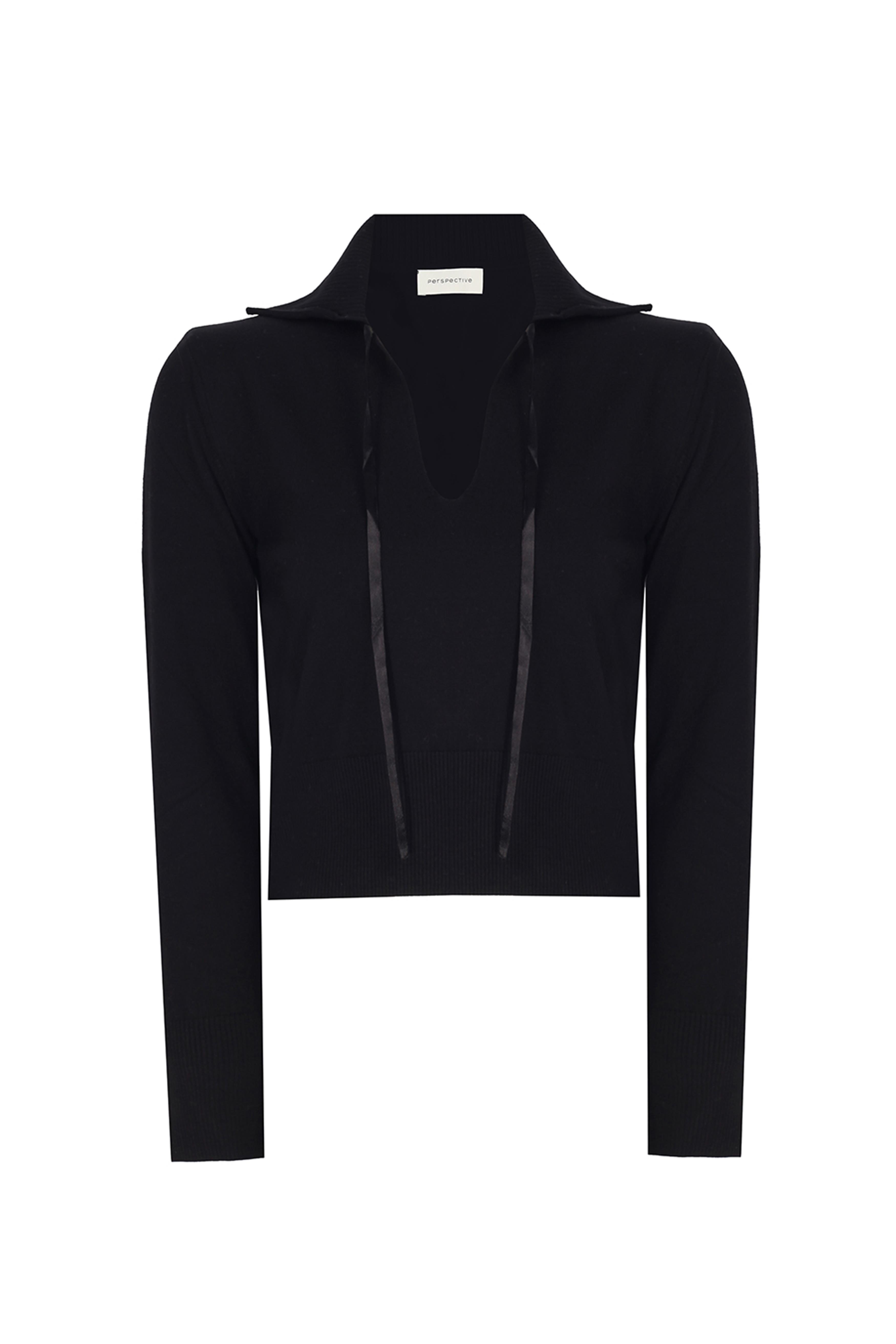 Siyah V-Yaka Triko Kazak