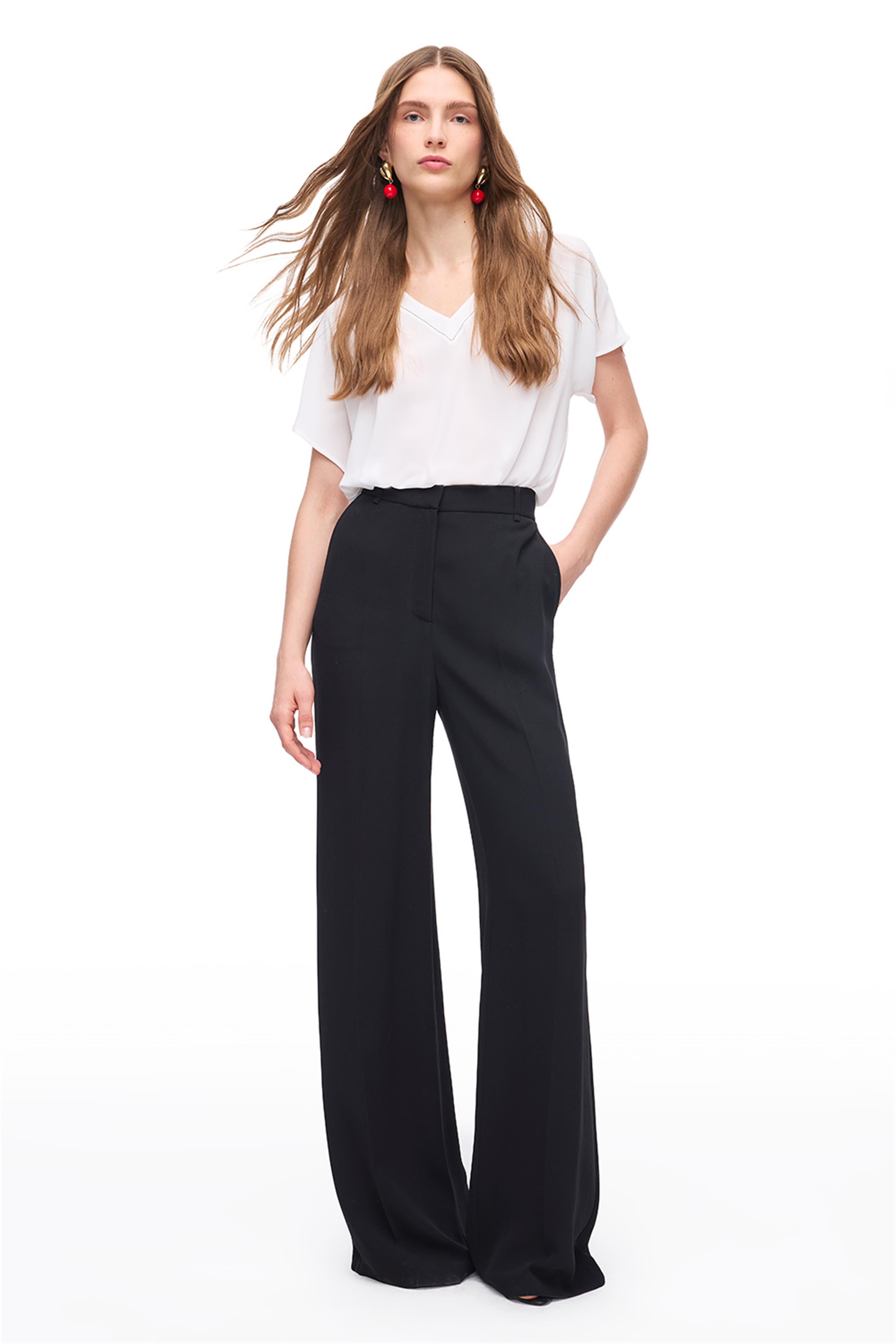 Siyah Viskoz Geniş Paça Pantolon