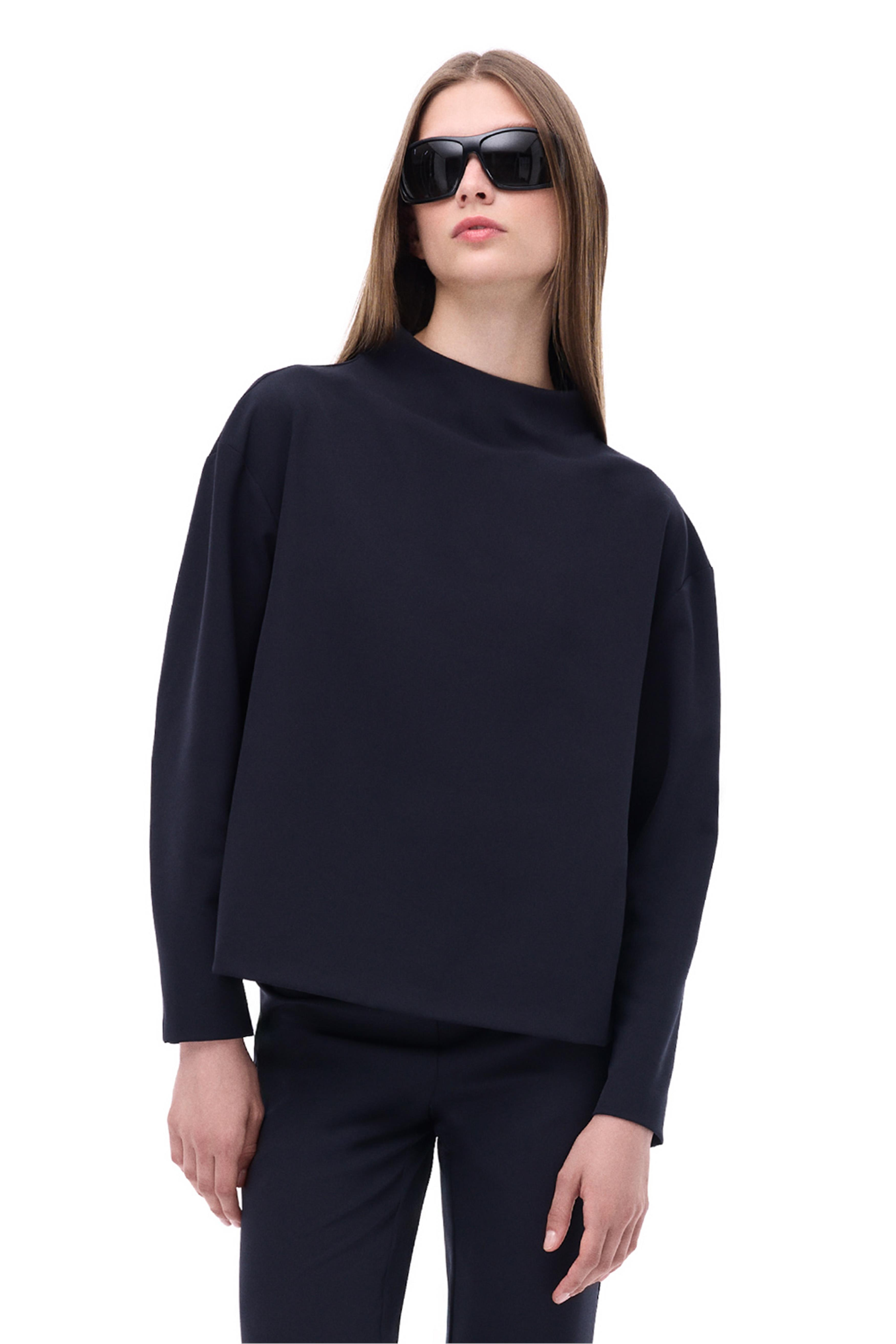 Siyah Yarım Tik Yaka Slim Fit Bluz