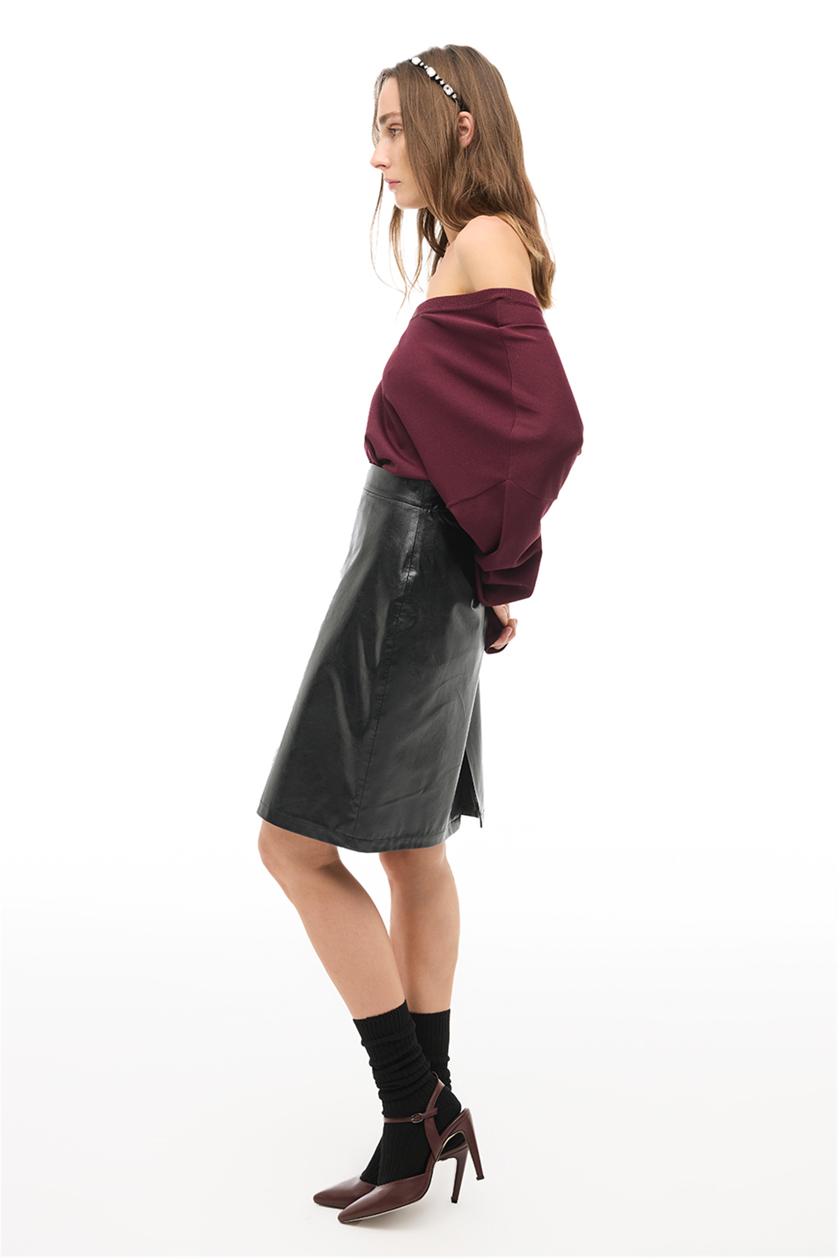 Siyah Yüksek Bel Diz Üstü Etek