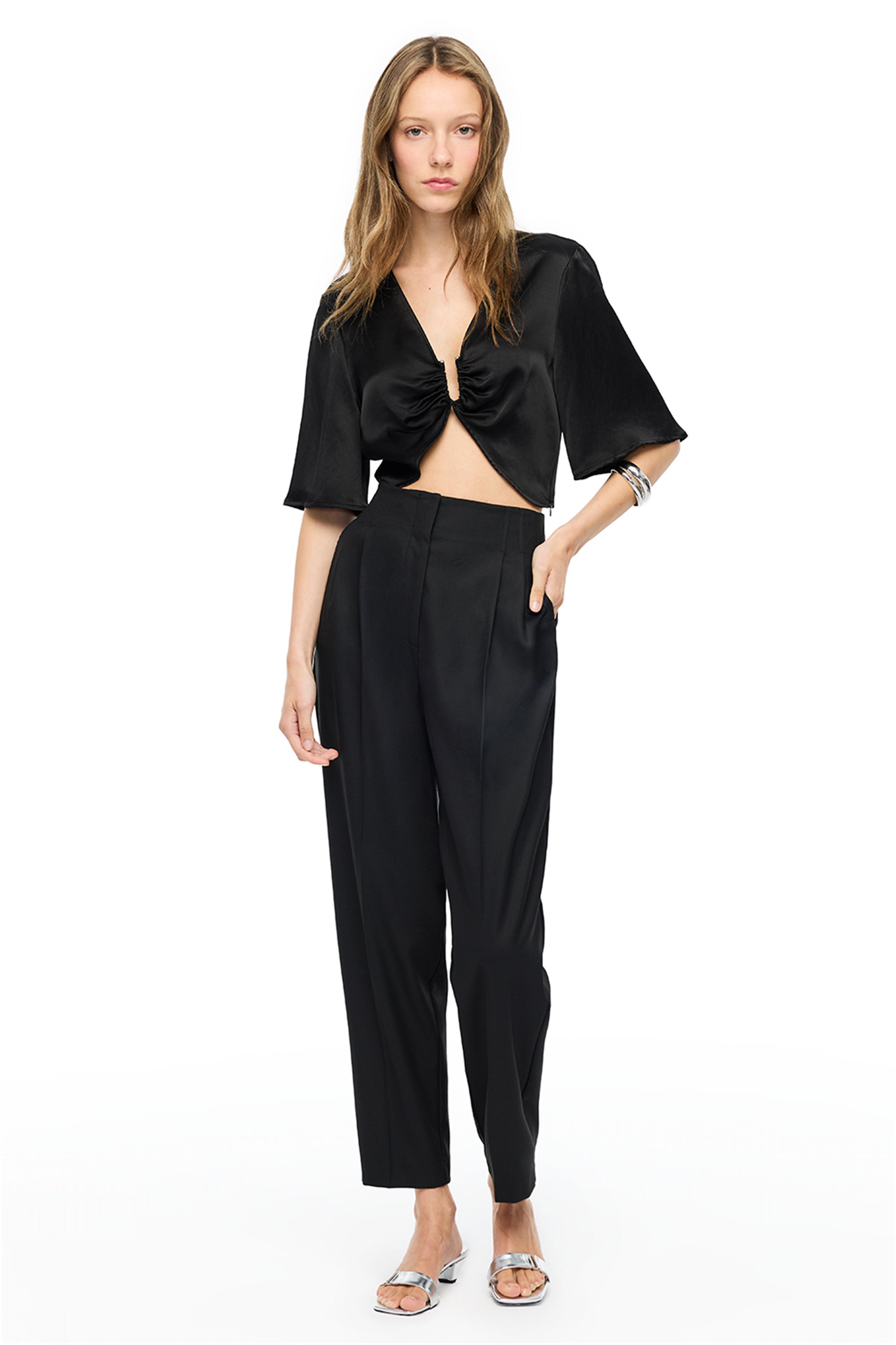 Siyah Yüksek Bel Geniş Paça Pantolon