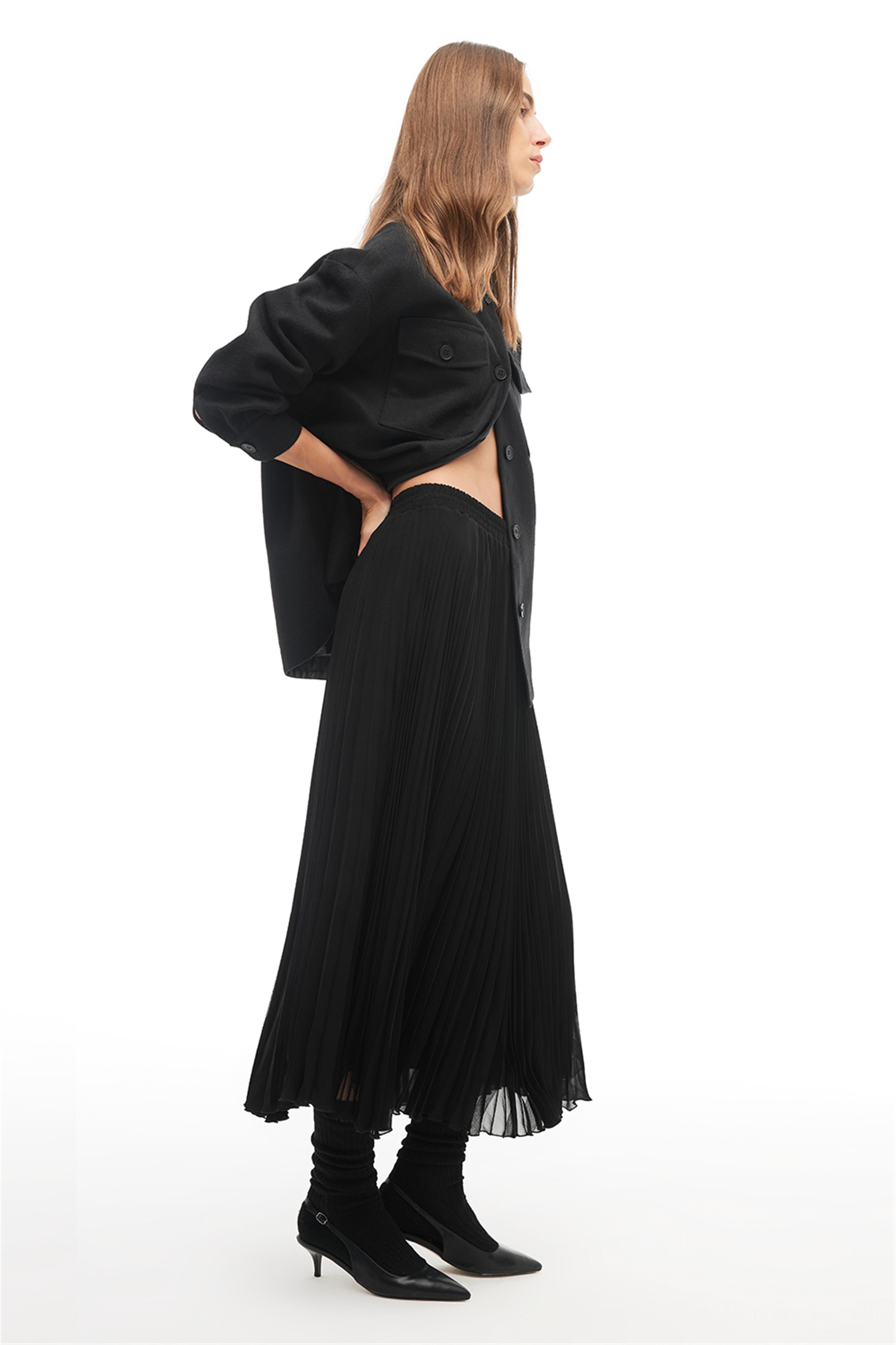 Siyah Yüksek Bel Midi Etek