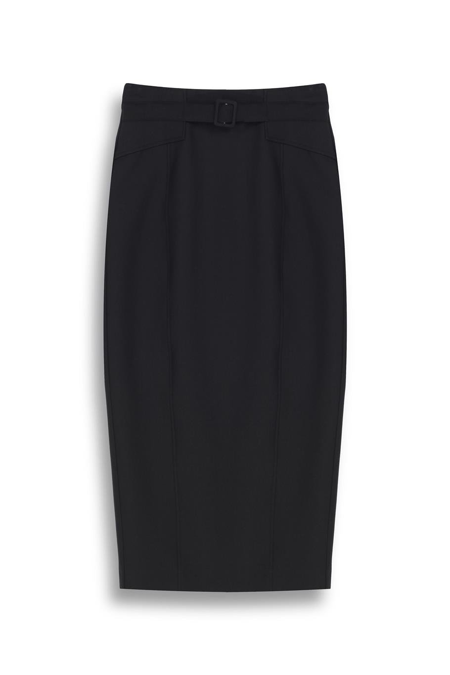 Siyah Yüksek Bel Midi Etek