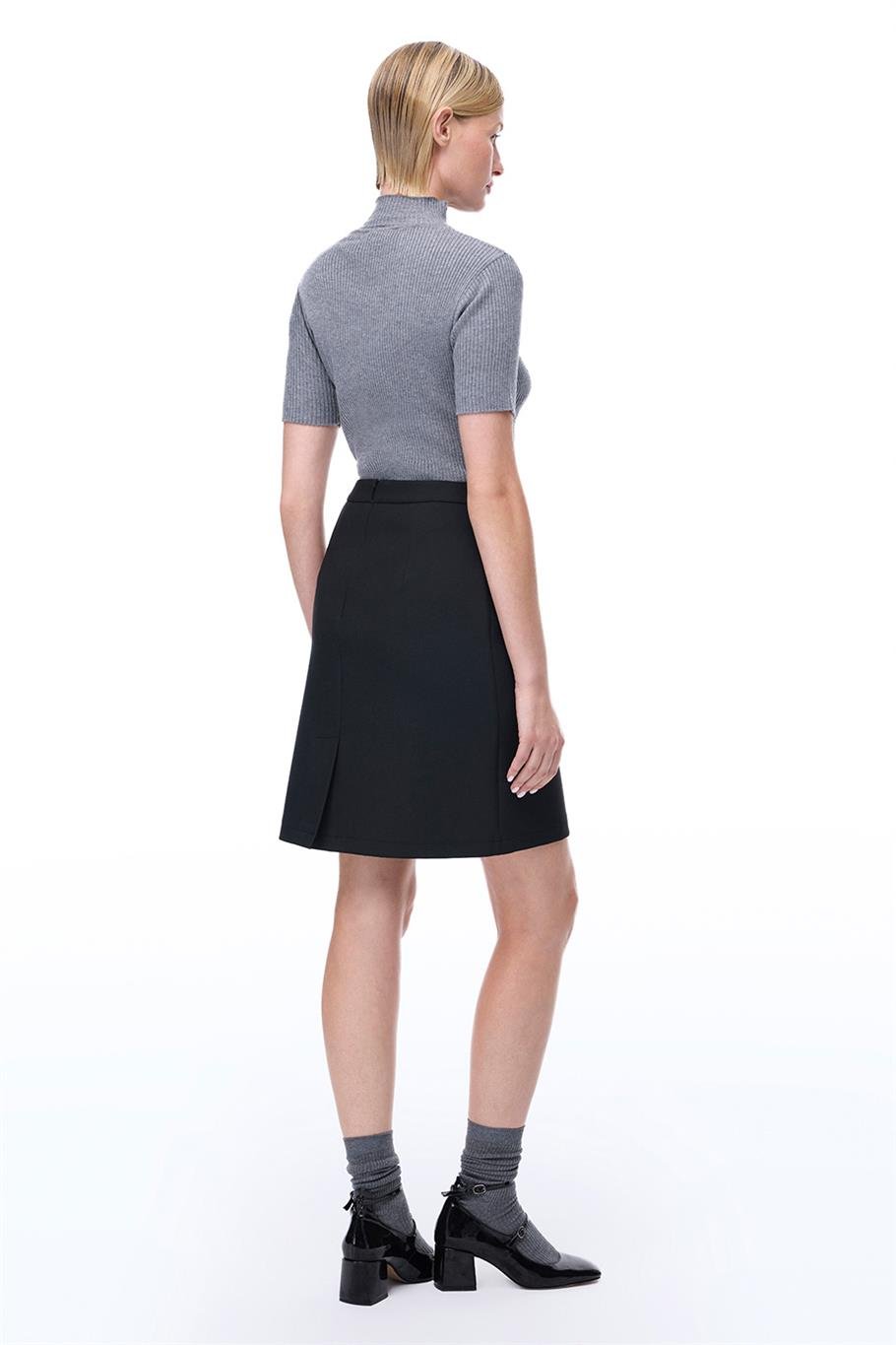 Siyah Yüksek Bel Slim Fit Diz Üstü Etek