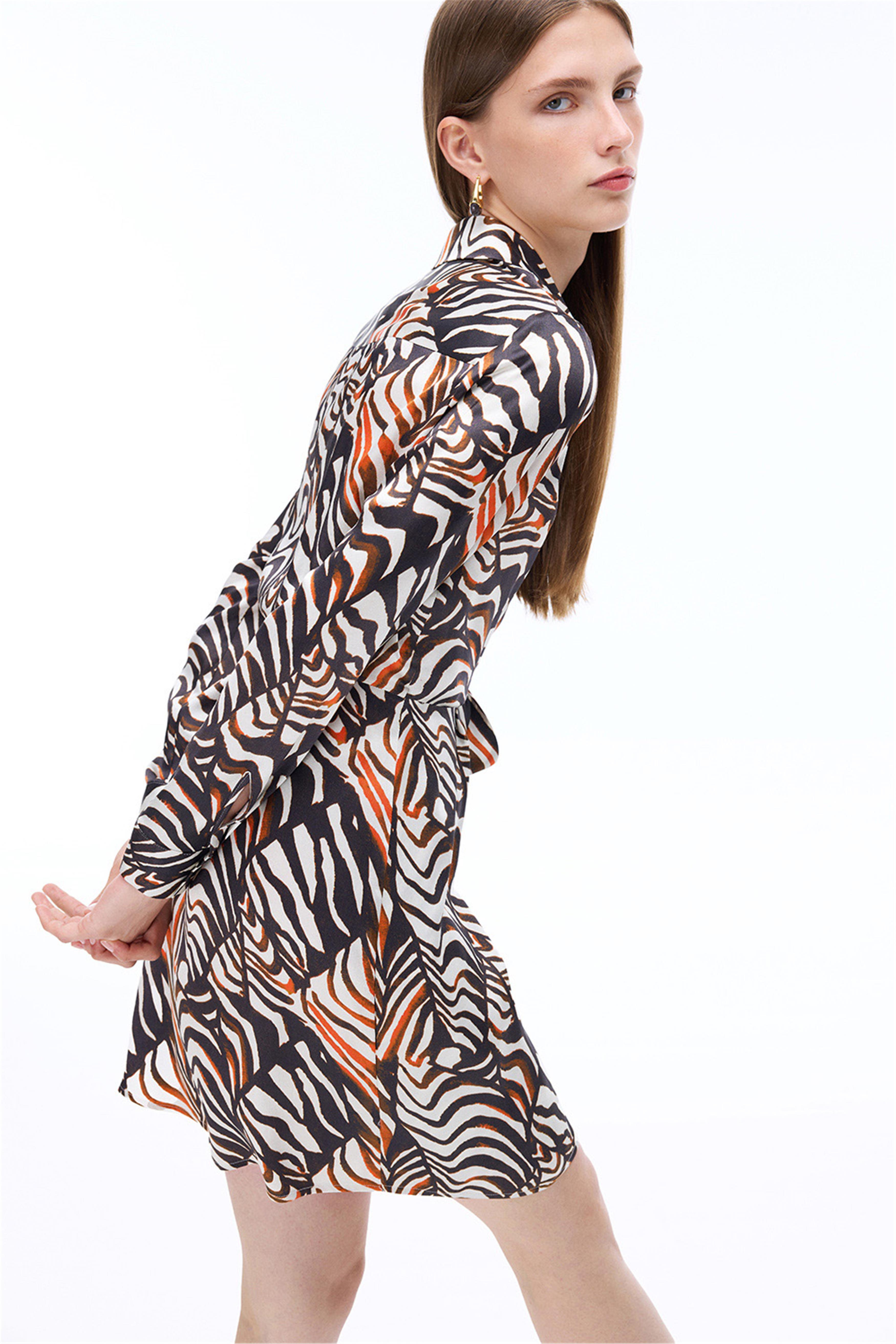 Suadade Regular Fit Zebra Desenli Mini Boy Çok Renkli Elbise