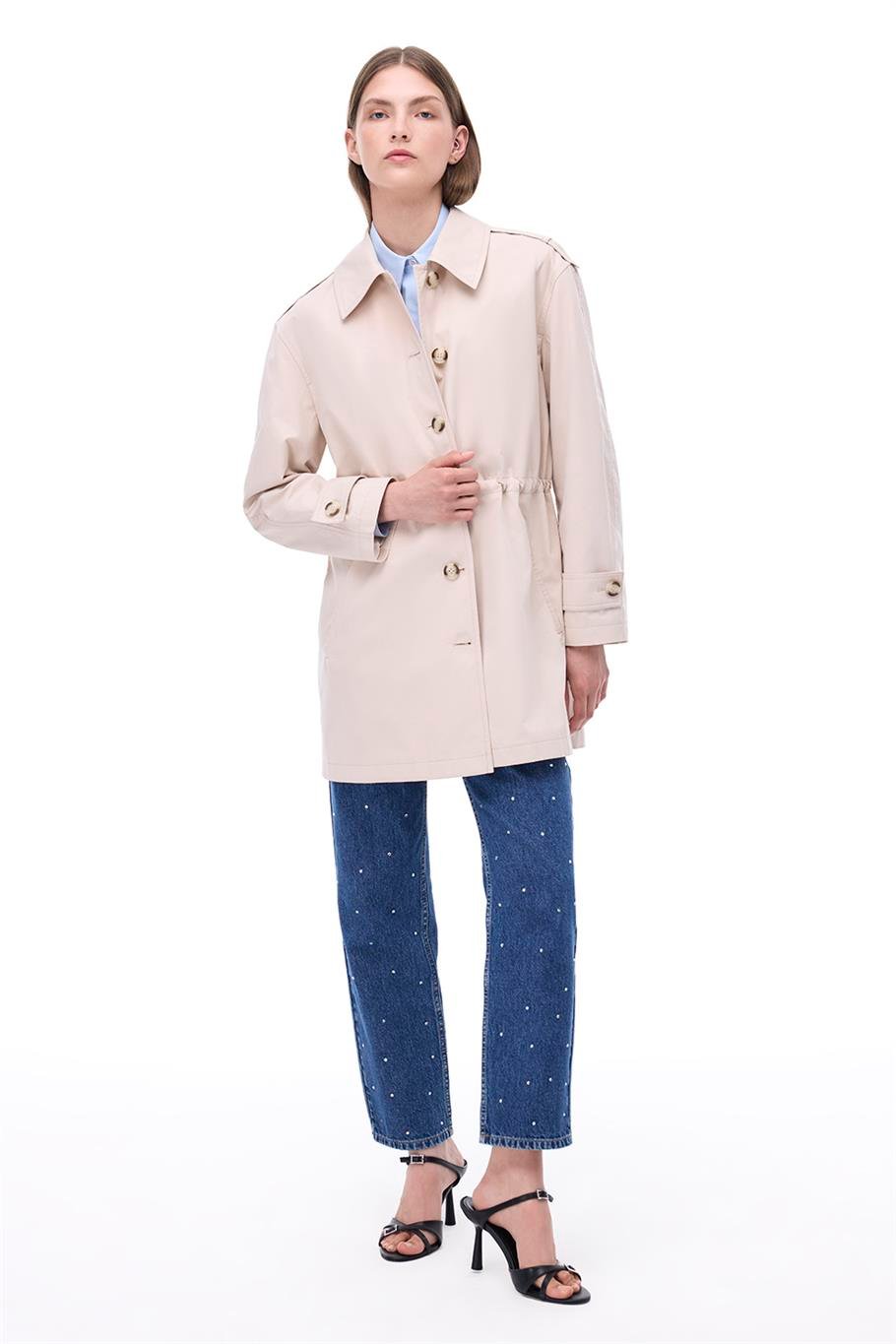 Talisman Regular Fit Takma Kol Bej Renk Trenckot