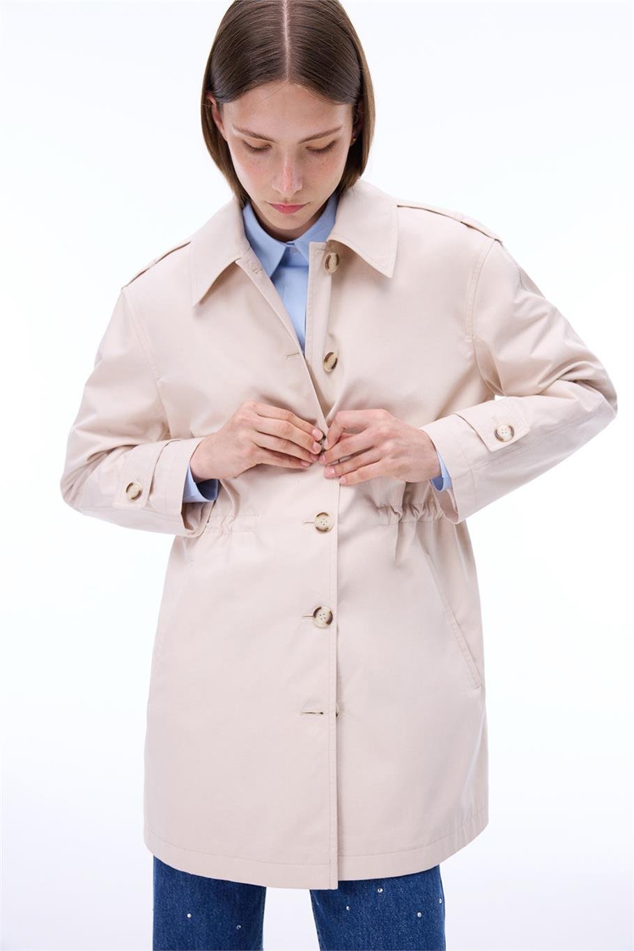 Talisman Regular Fit Takma Kol Bej Renk Trenckot