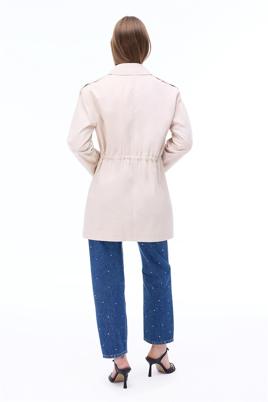 Talisman Regular Fit Takma Kol Bej Renk Trenckot