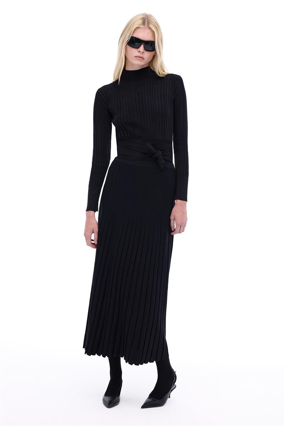 Triko Rahat Kalıp Bilek Boy Siyah Etek