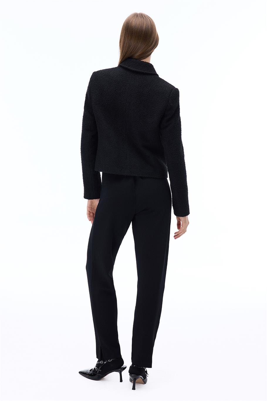 Triko Rahat Kalıp Bilek Boy Siyah Pantolon