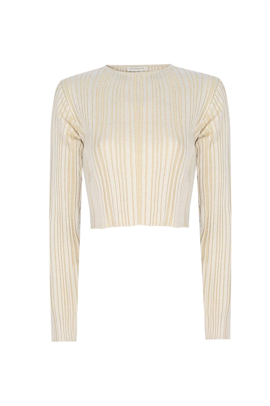 Triko Rahat Kalıp Kısa Boy Takma Kol Bisiklet Yaka Vizon Bluz