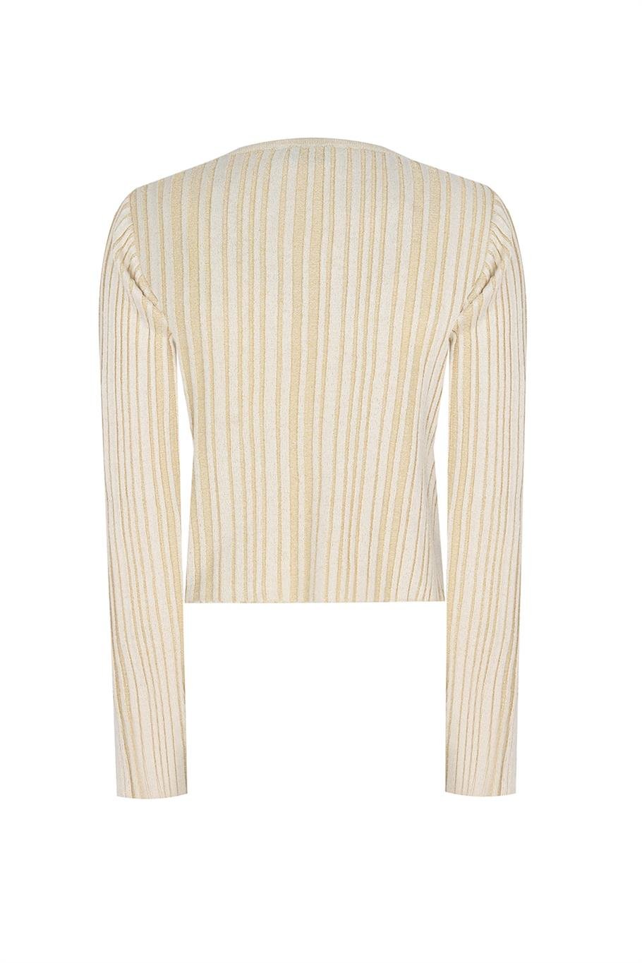 Triko Rahat Kalıp Kısa Boy Takma Kol Bisiklet Yaka Vizon Bluz