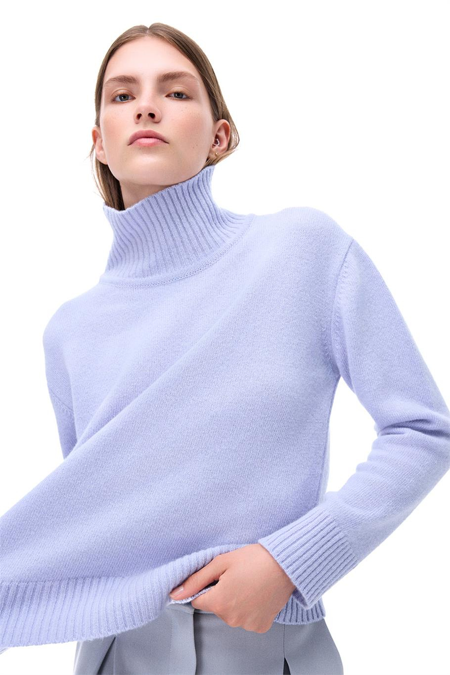 Triko Rahat Kalıp Standart Boy Düşük Kollu Dik Yaka Bebe mavısı Kazak