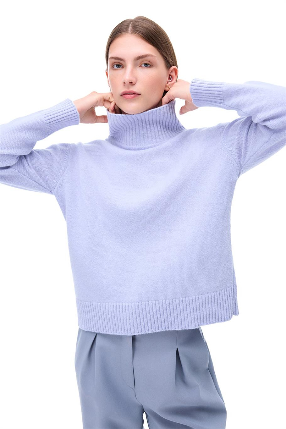 Triko Rahat Kalıp Standart Boy Düşük Kollu Dik Yaka Bebe mavısı Kazak