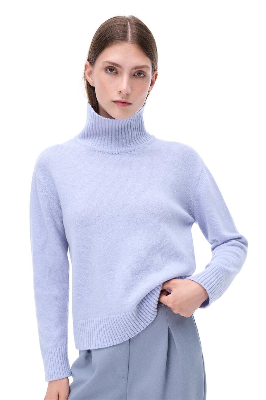 Triko Rahat Kalıp Standart Boy Düşük Kollu Dik Yaka Bebe mavısı Kazak