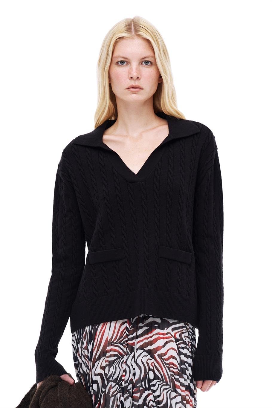 Triko Rahat Kalıp Standart Boy Düşük Kollu Kapüşonlu Siyah Kazak