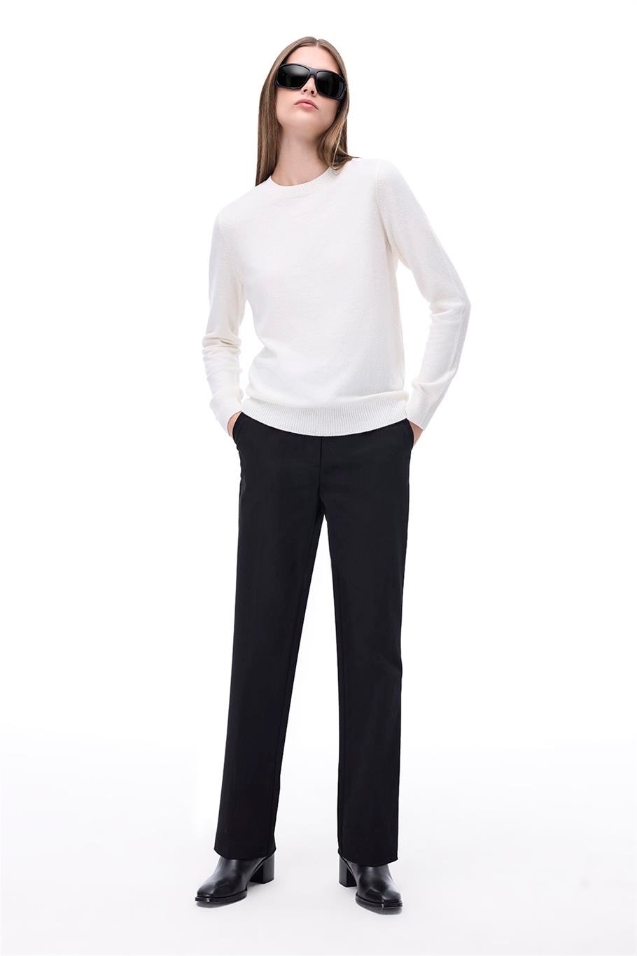 Triko Rahat Kalıp Standart Boy Takma Kol Bisiklet Yaka Ekru Kazak