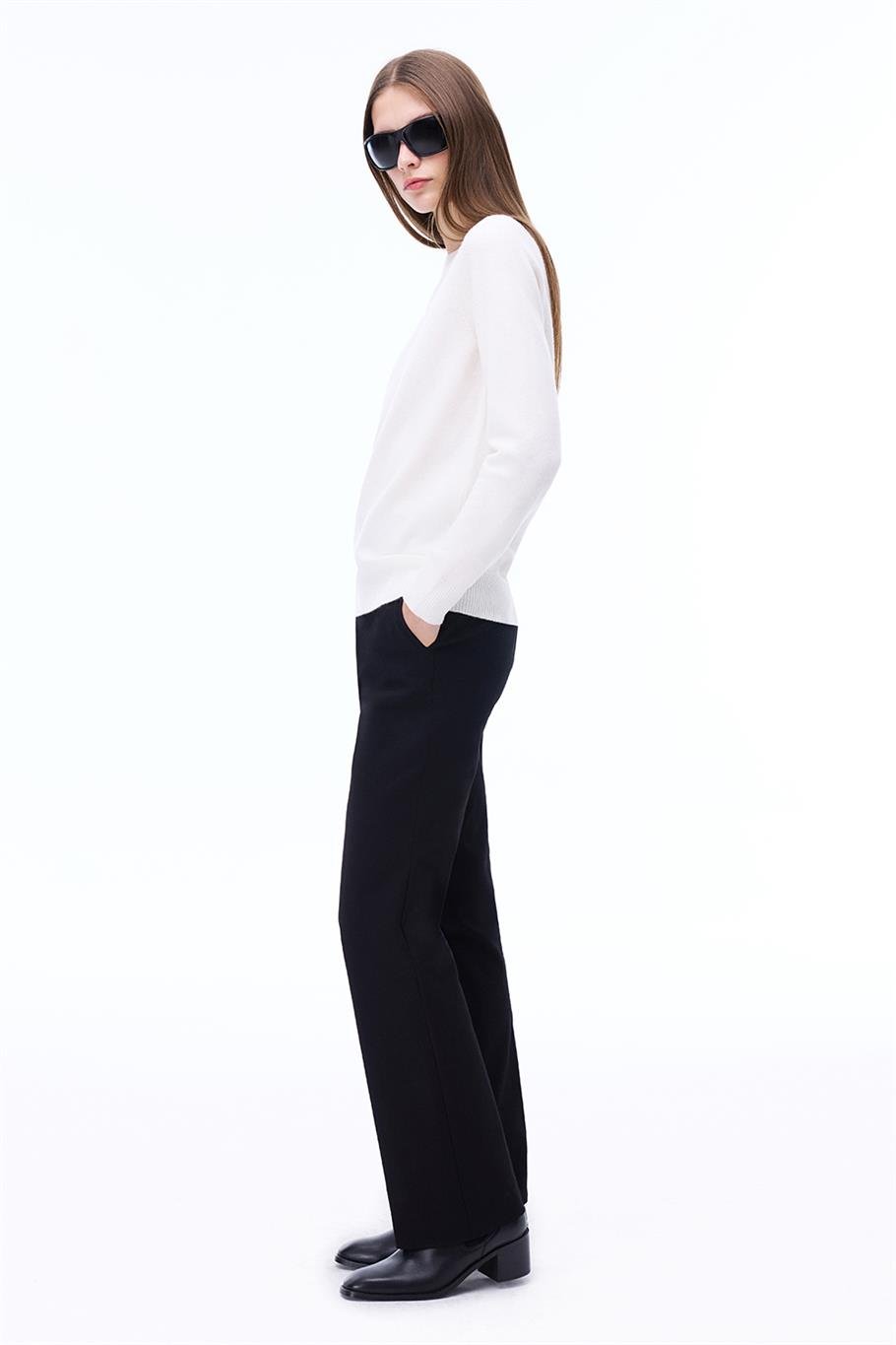 Triko Rahat Kalıp Standart Boy Takma Kol Bisiklet Yaka Ekru Kazak