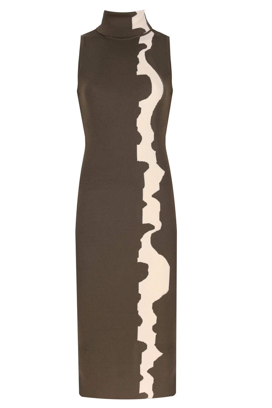 Triko Slim Fit Diz Altı Kolsuz Balıkçı Yaka Hakı Elbise