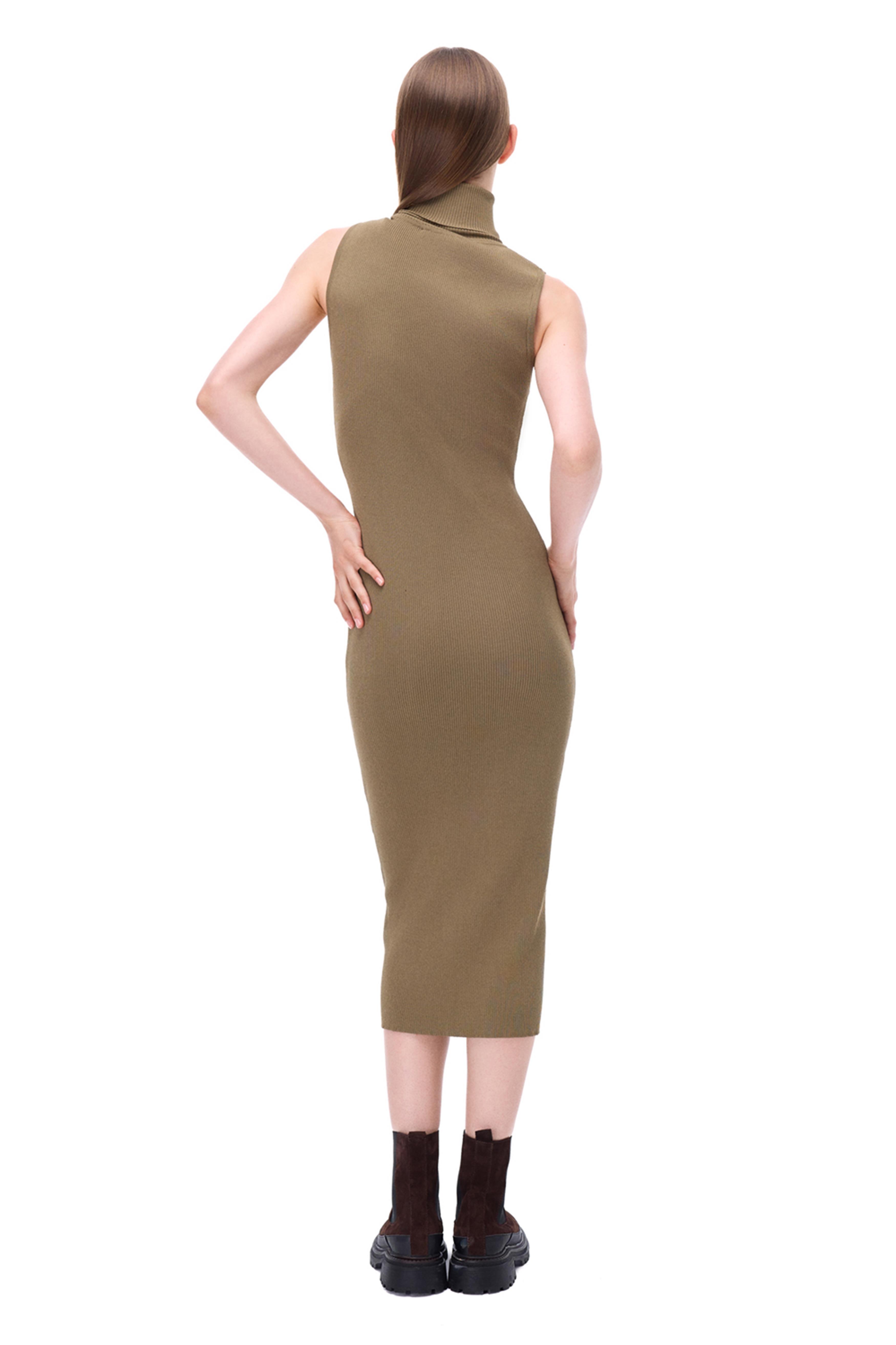 Triko Slim Fit Diz Altı Kolsuz Balıkçı Yaka Hakı Elbise