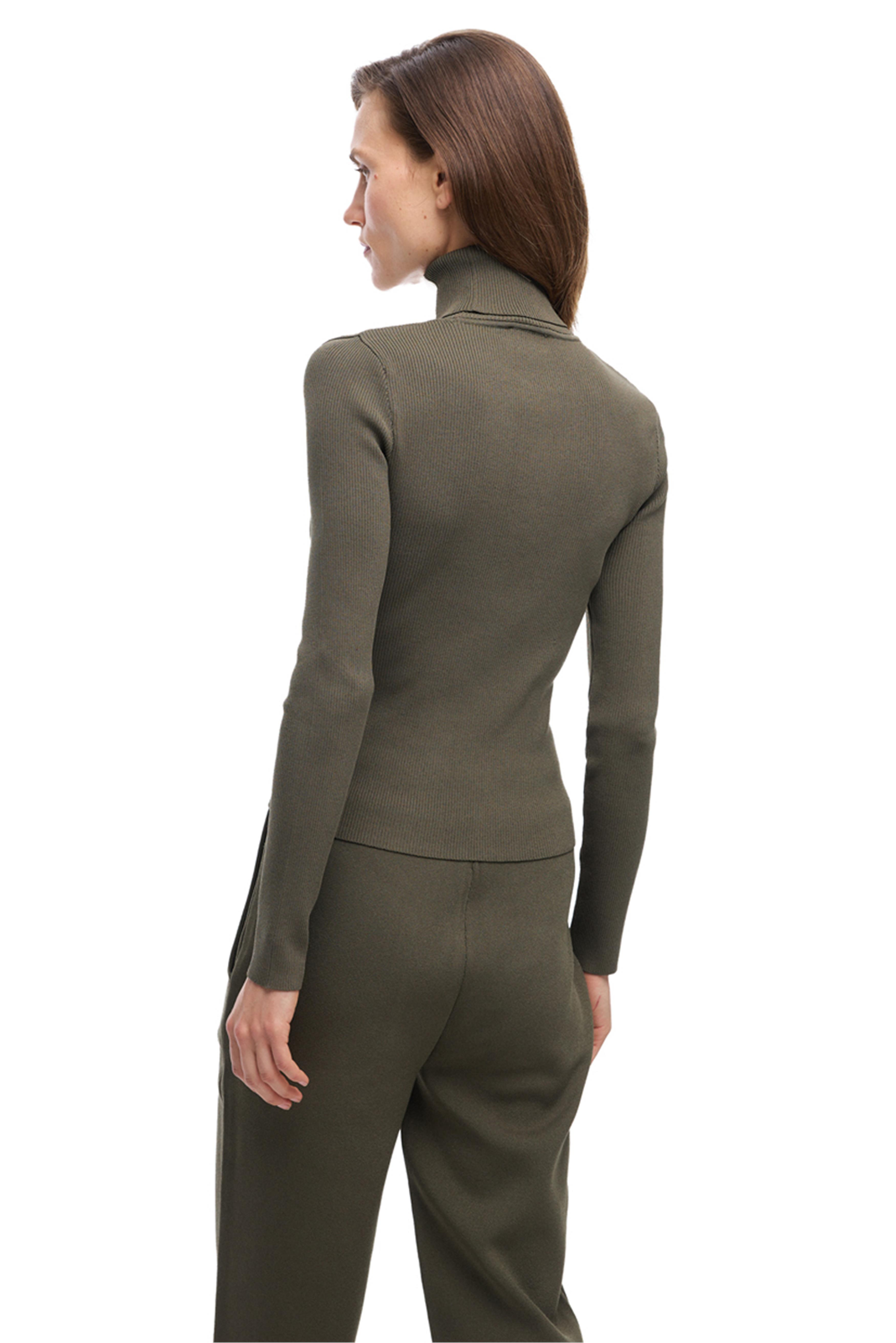 Triko Slim Fit Standart Boy Takma Kol Balıkçı Yaka Hakı Kazak