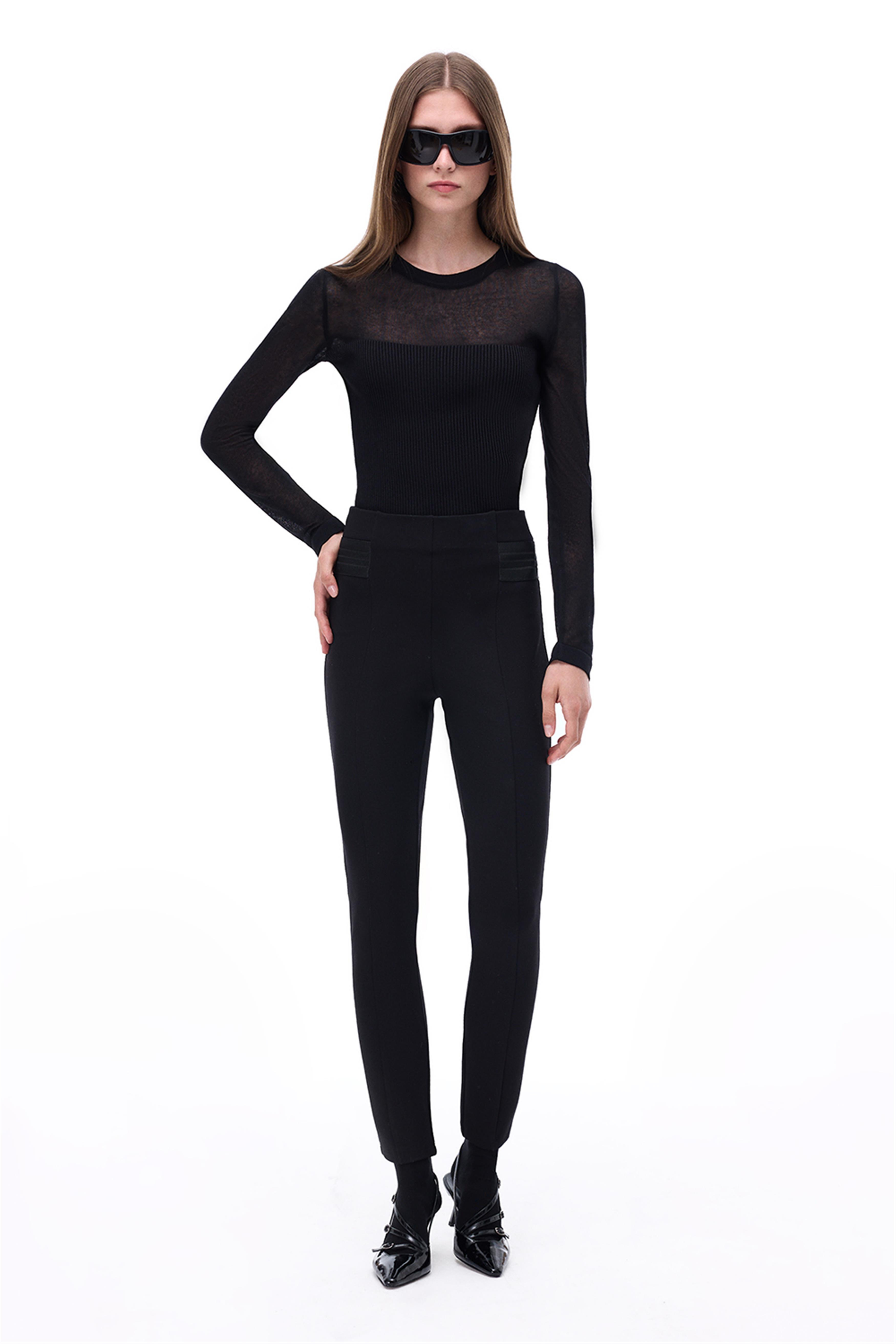 Triko Slim Fit Standart Boy Takma Kol Bisiklet Yaka Siyah Bluz
