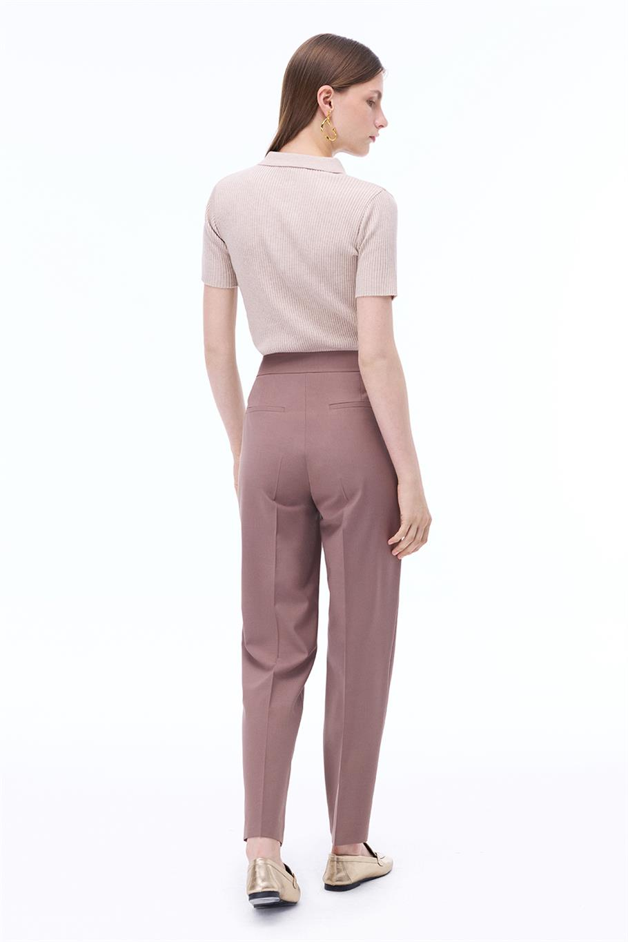 Triko Slim Fit Standart Boy Takma Kol Gömlek Yaka Vizon Bluz