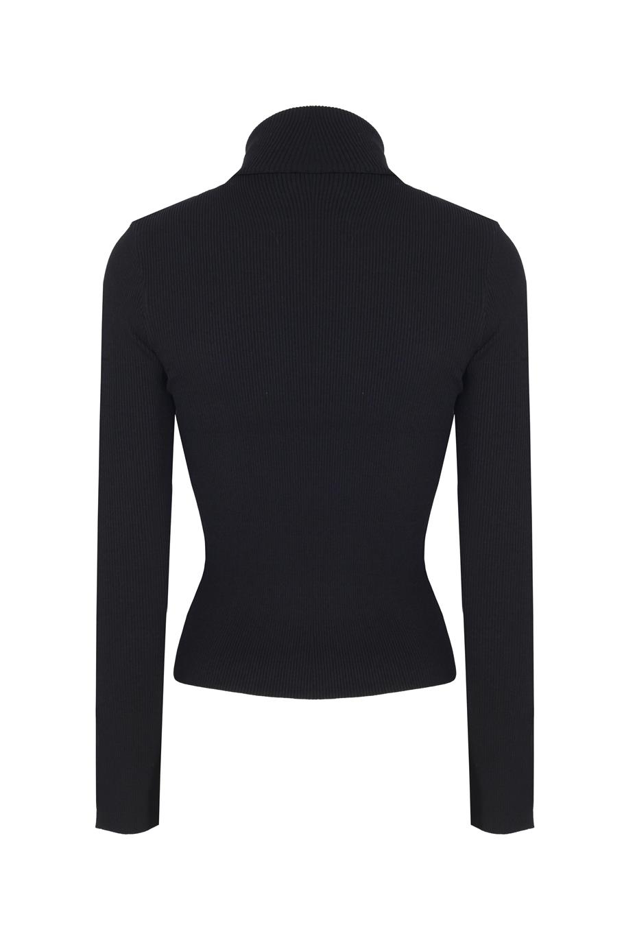 Triko Slim Fit Standart Boy Takma Kol Balıkçı Yaka Siyah Kazak