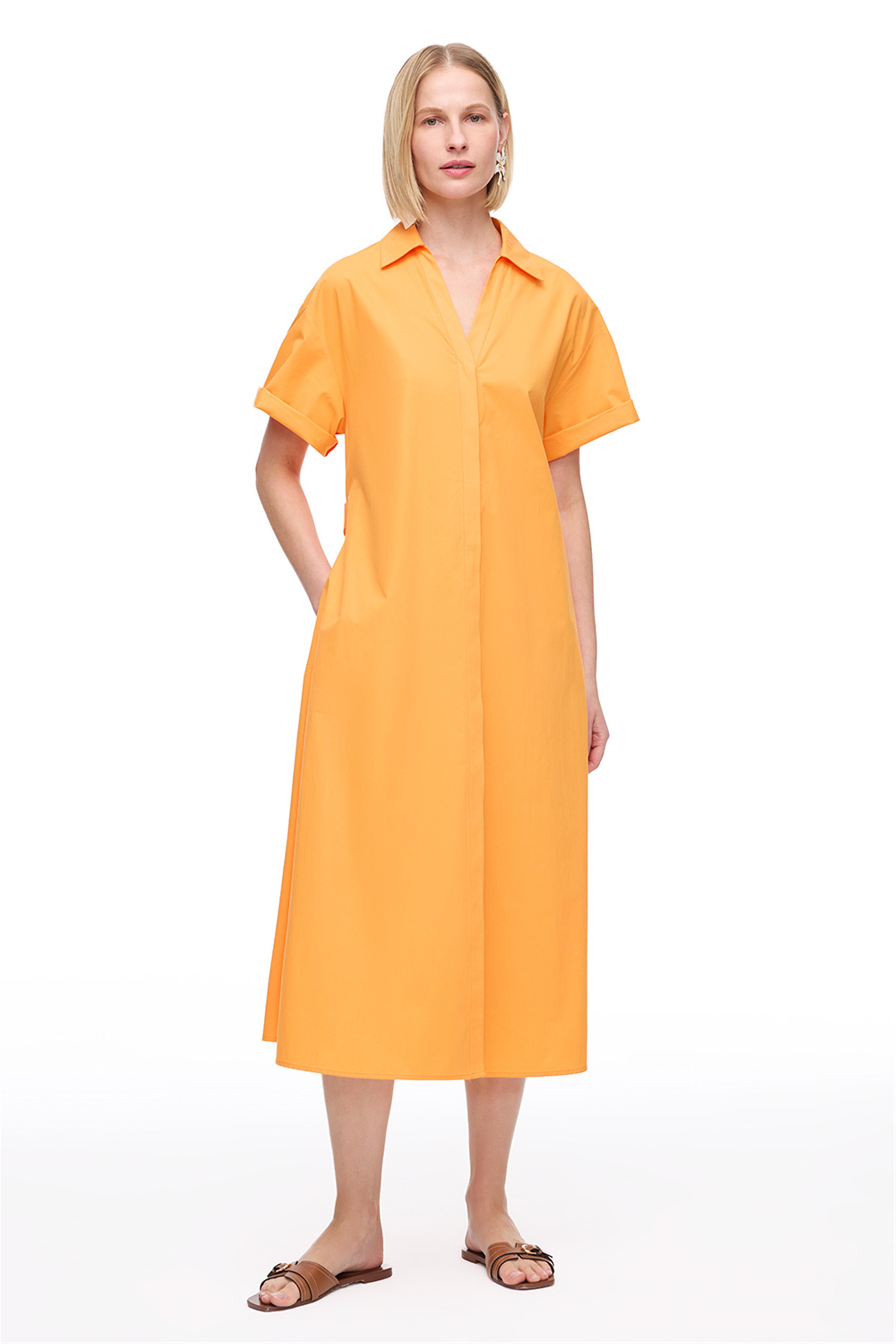 Turuncu Albas Regular Fit Diz Altı Elbise