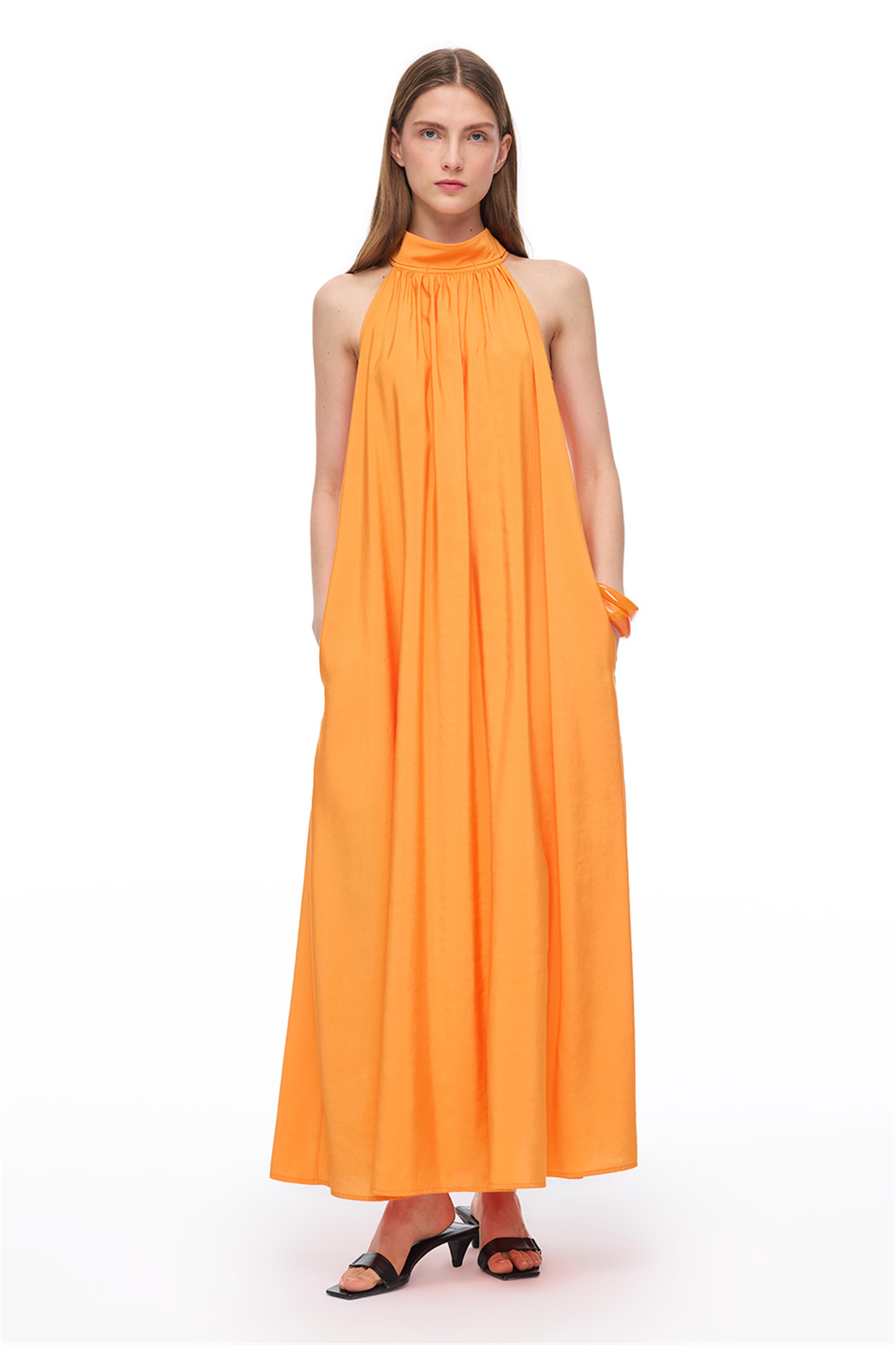 Turuncu Askılı Balıkçı Yaka Elbise