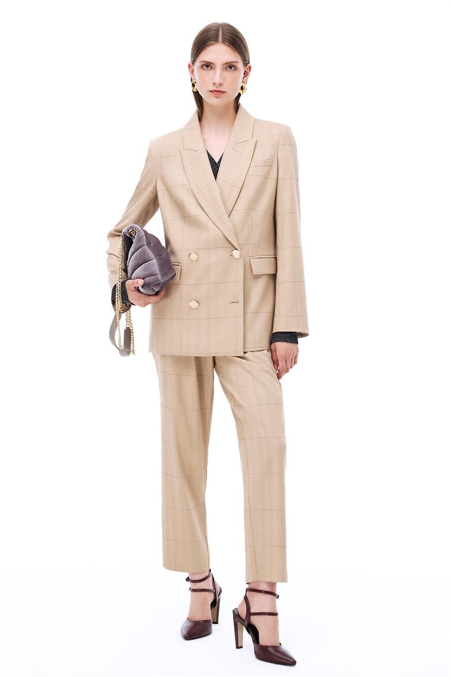 Untimely Balıksırtı Desenli Devetüyü Renk Kadın Pantolon