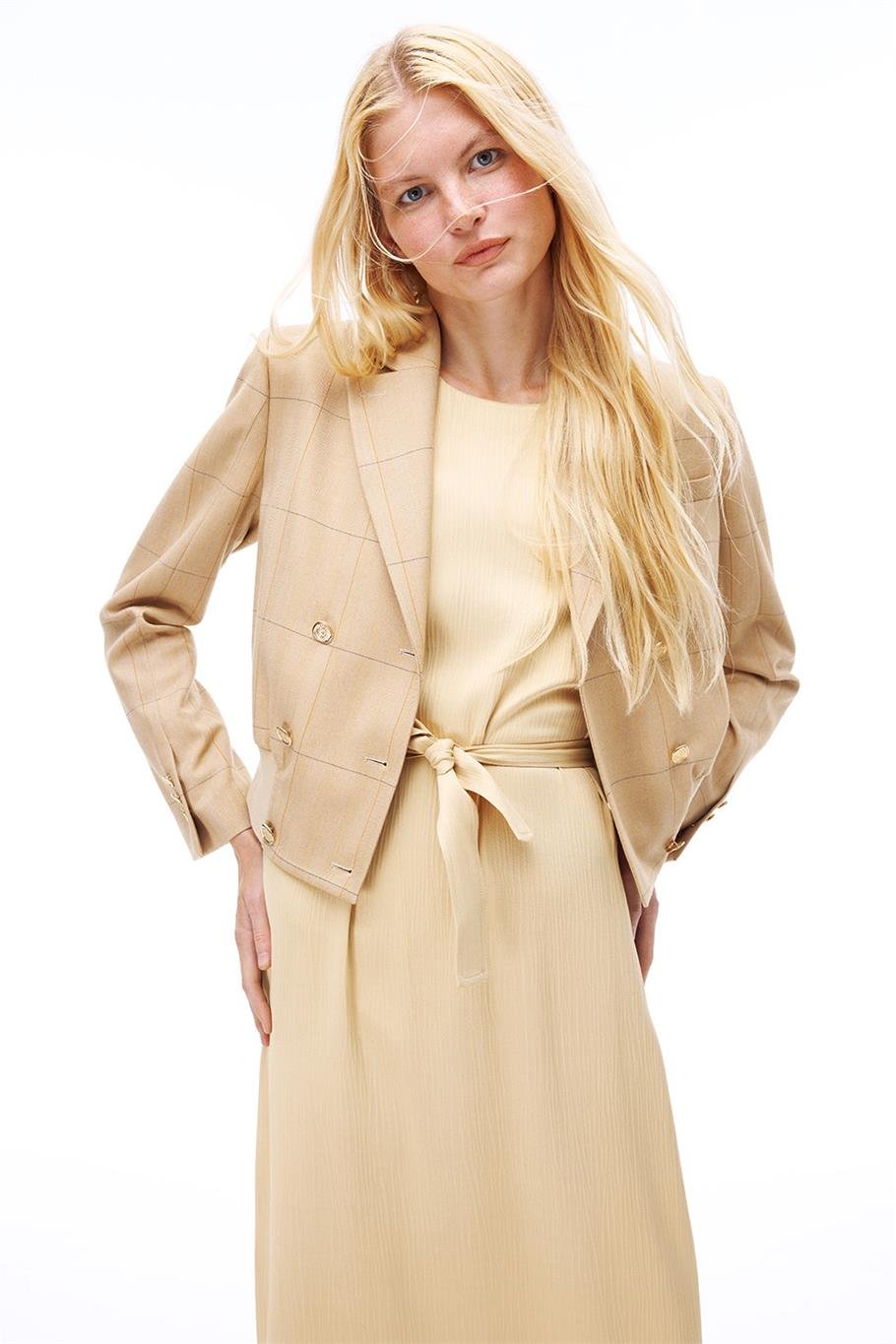 Untimely Regular Fit Balıksırtı Desenli Takma Kol Devetüyü Renk Kadın Ceket