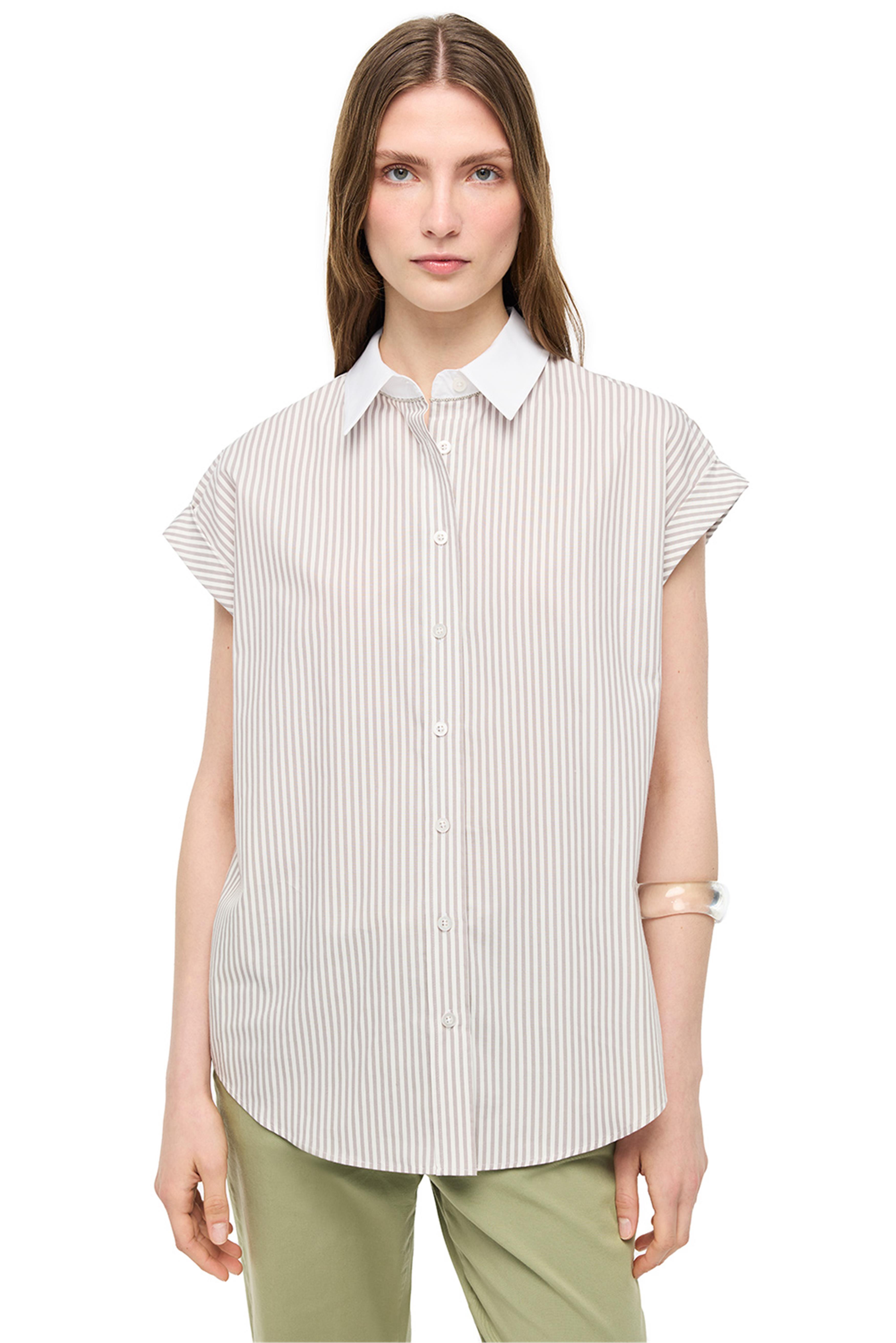 Vizon Beyaz Kısa Kollu Pamuklu Gömlek