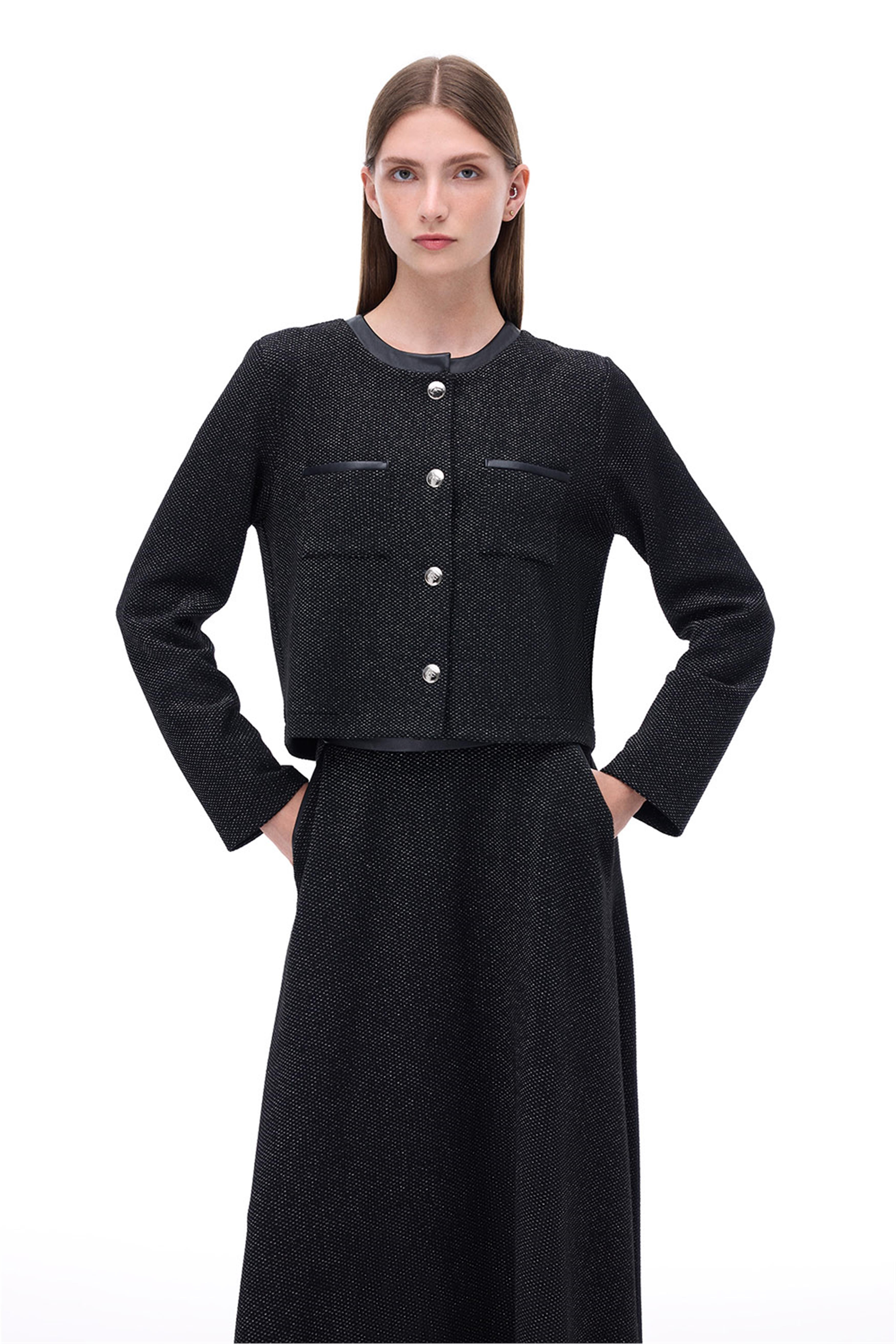 Winter Regular Fit Takma Kol Bisiklet Yaka Siyah Renk Kadın Ceket