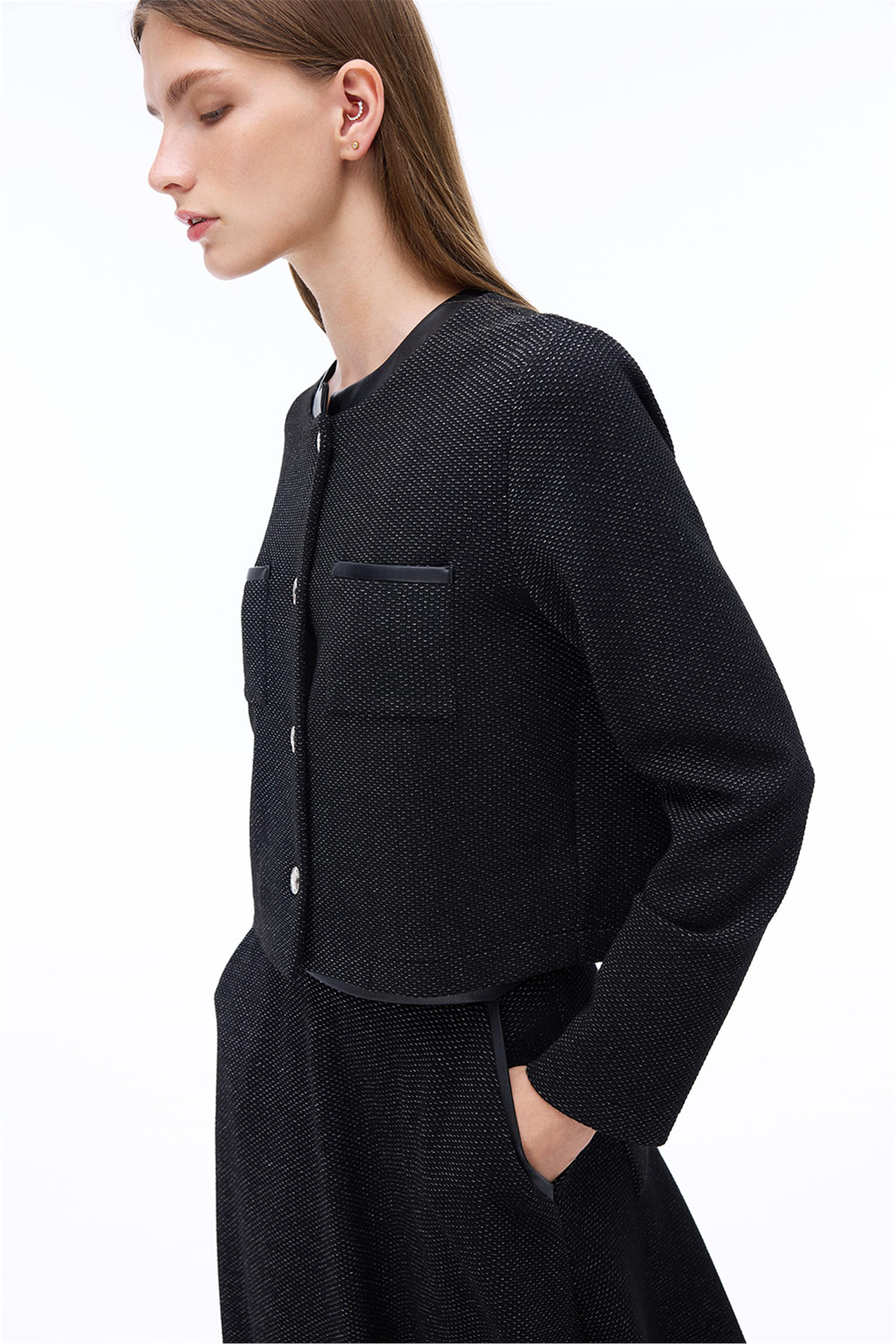 Winter Regular Fit Takma Kol Bisiklet Yaka Siyah Renk Kadın Ceket