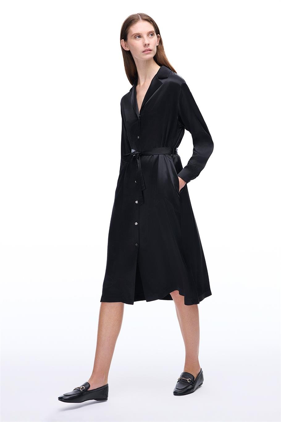 Wonder Midi Boy Takma Kol Siyah Renk Elbise