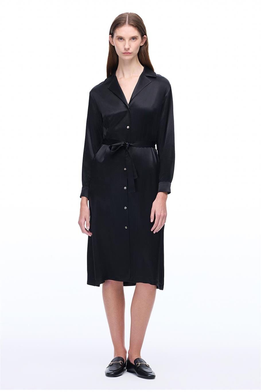 Wonder Midi Boy Takma Kol Siyah Renk Elbise