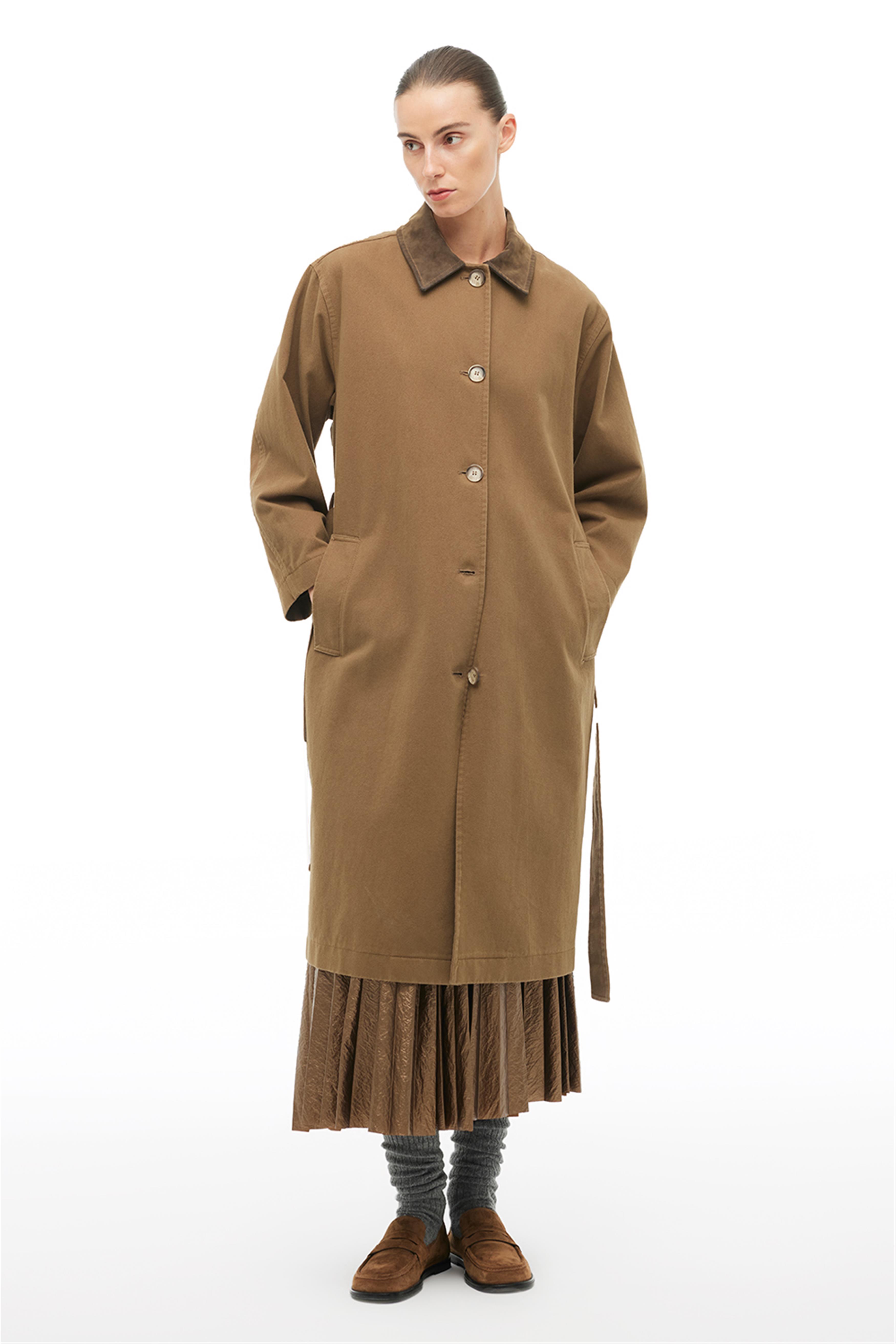 Yağ Yeşili Klasik Yaka Diz Altı Trençkot