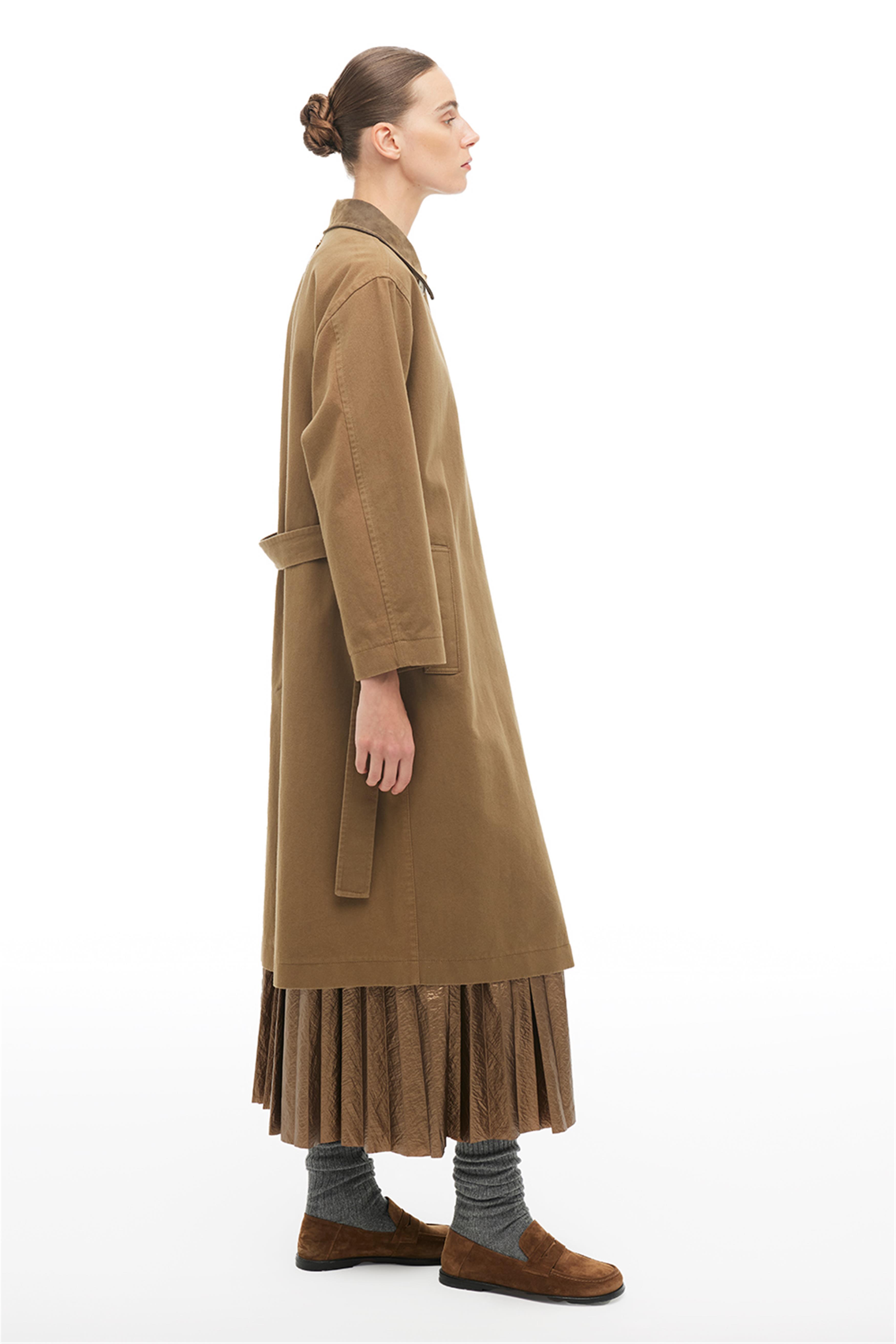 Yağ Yeşili Klasik Yaka Diz Altı Trençkot