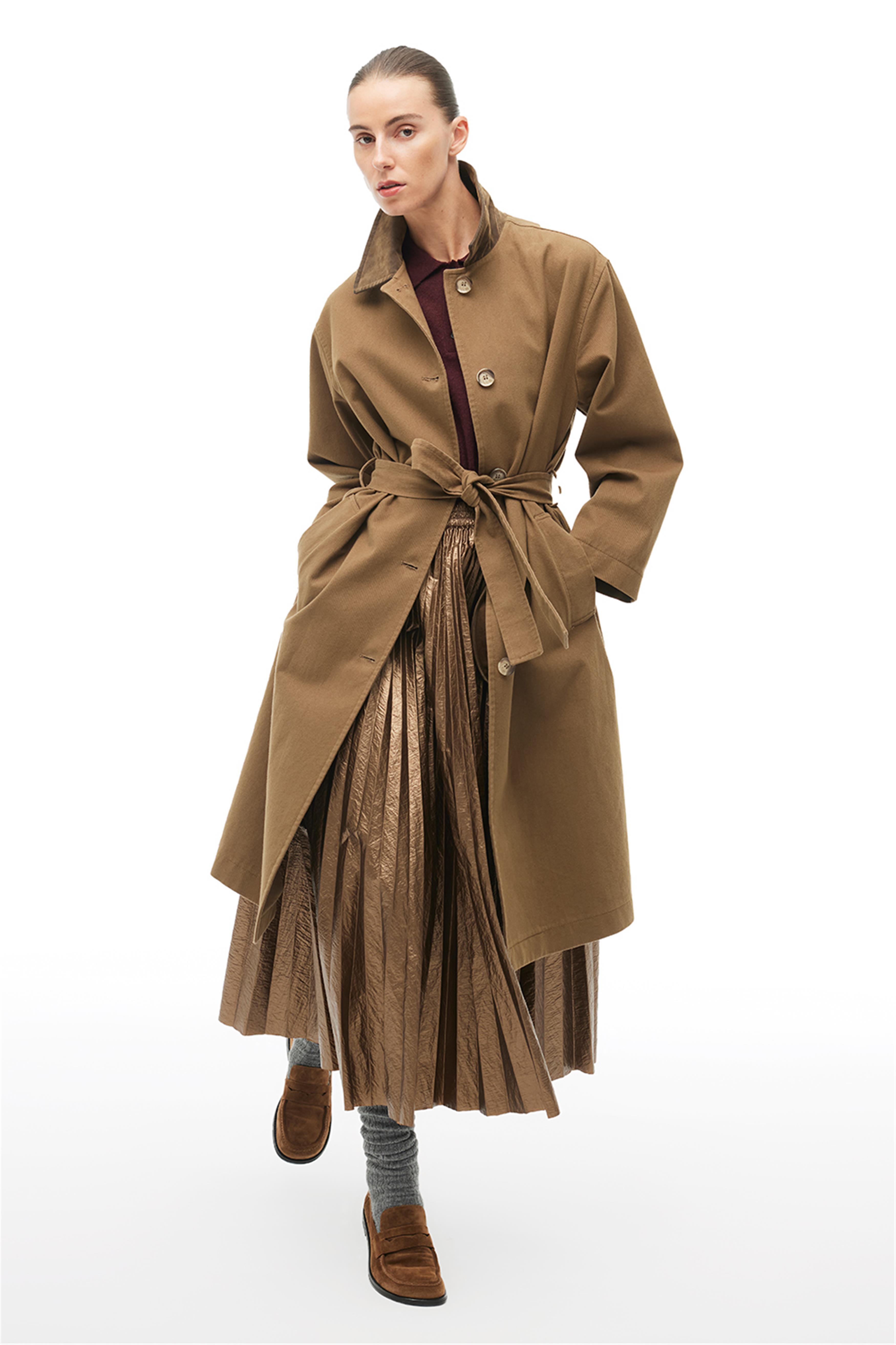 Yağ Yeşili Klasik Yaka Diz Altı Trençkot