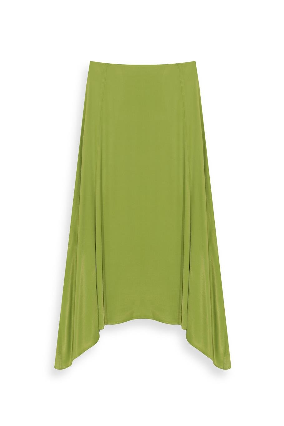 Yeşil Fermuarlı Yüksek Bel Midi Etek