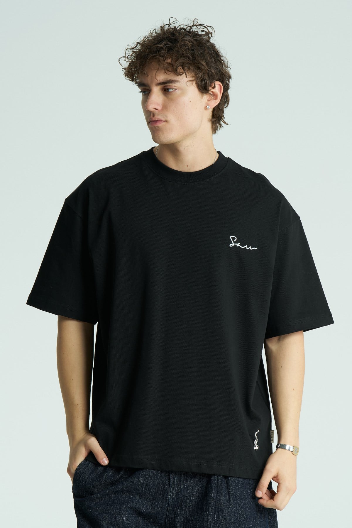 Amoura Portrait Oversize Erkek Tişört Siyah