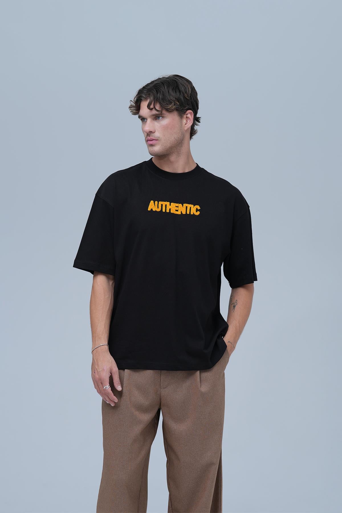 Authentic Oversize Tişört Erkek Siyah