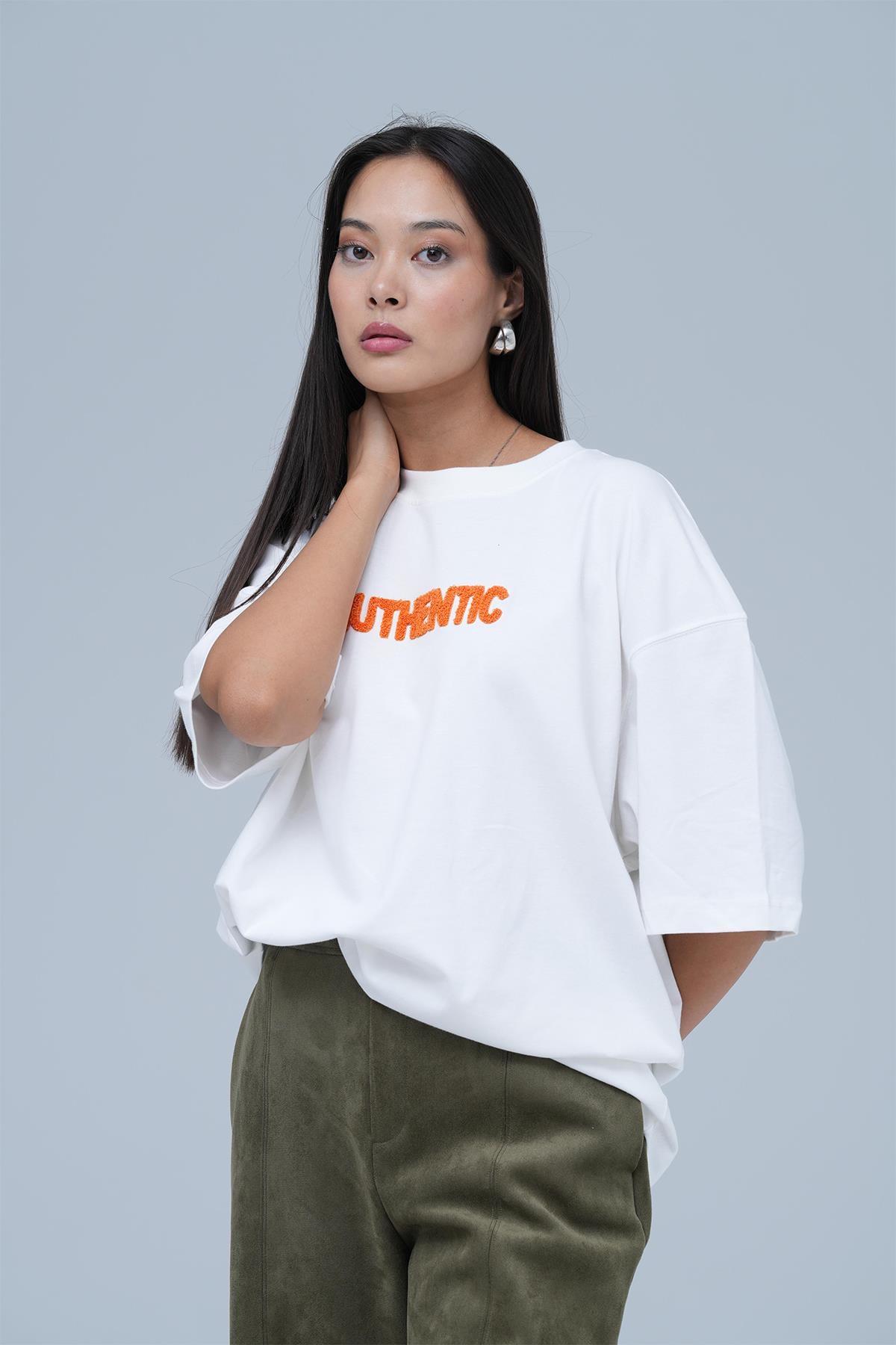 Authentic Oversize Tişört Kadın Ekru