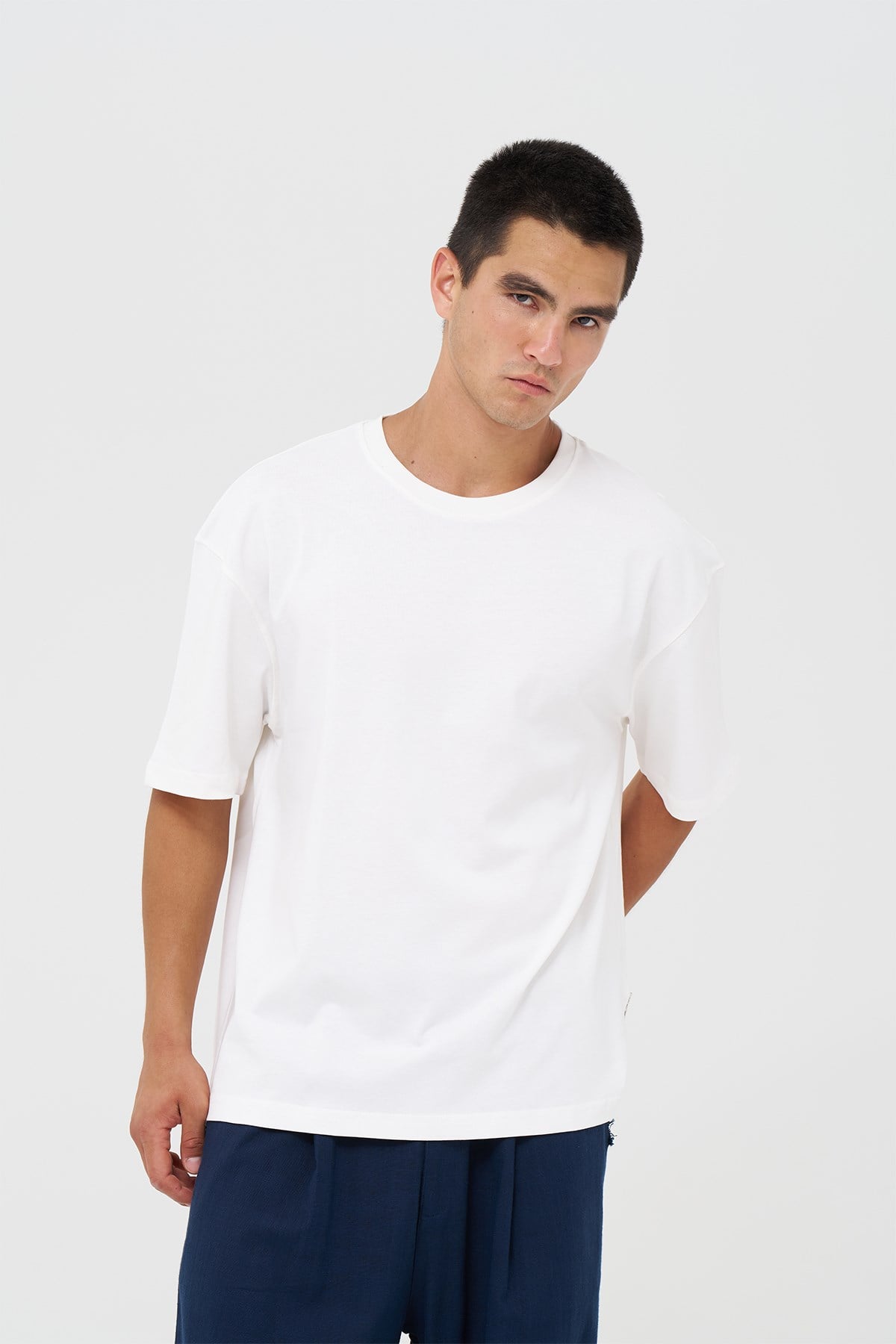 Basic Oversize Tişört Erkek /04 Ekru