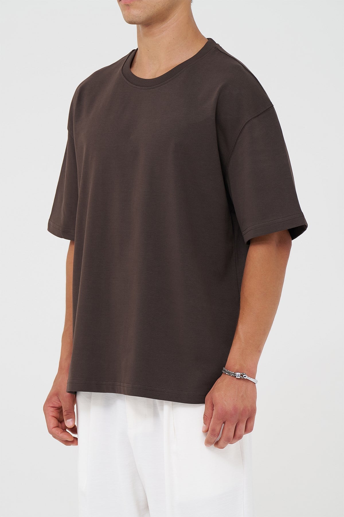 Basic Oversize Tişört Erkek /04 Kahverengi