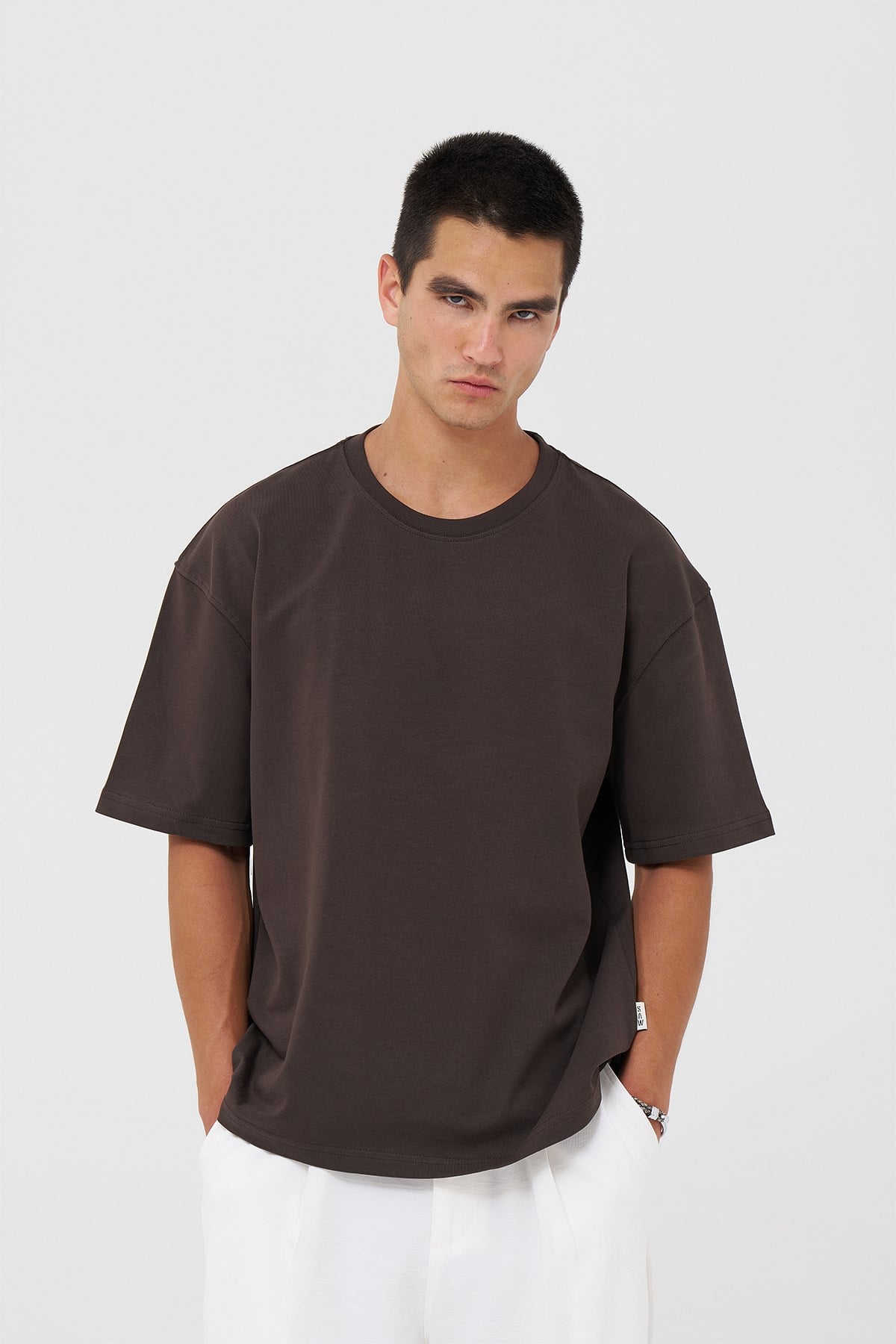 Basic Oversize Tişört Erkek /04 Kahverengi