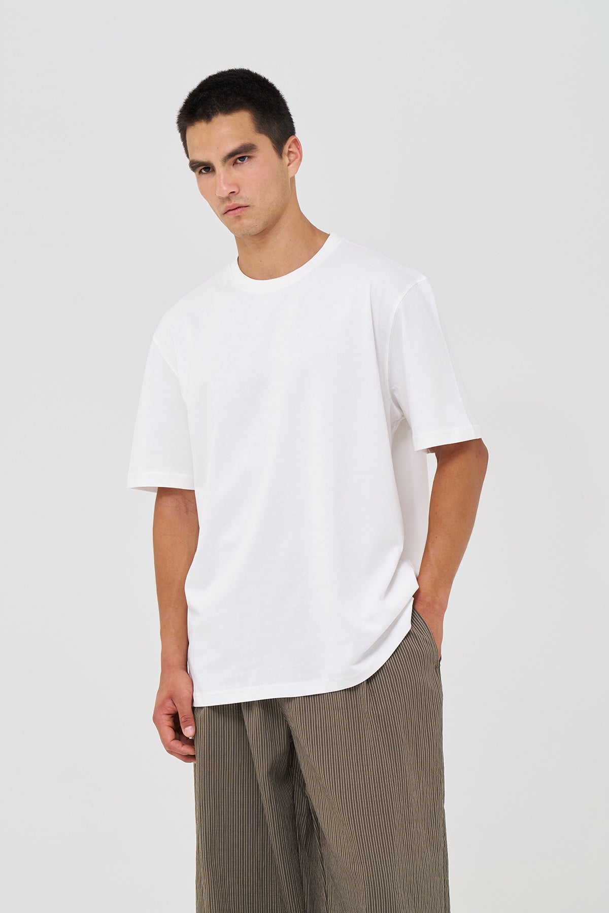 Basic Regular Fit Tişört Erkek /02 Ekru