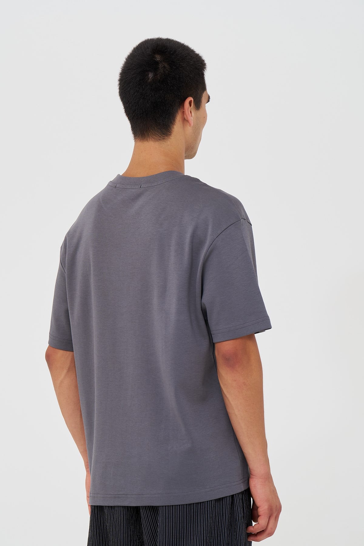 Basic Relaxed Fit Tişört Erkek /03 Füme