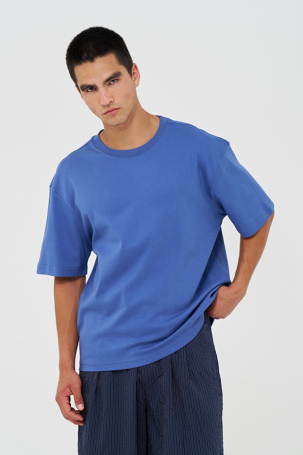 Basic Relaxed Fit Tişört Erkek /03 İndigo